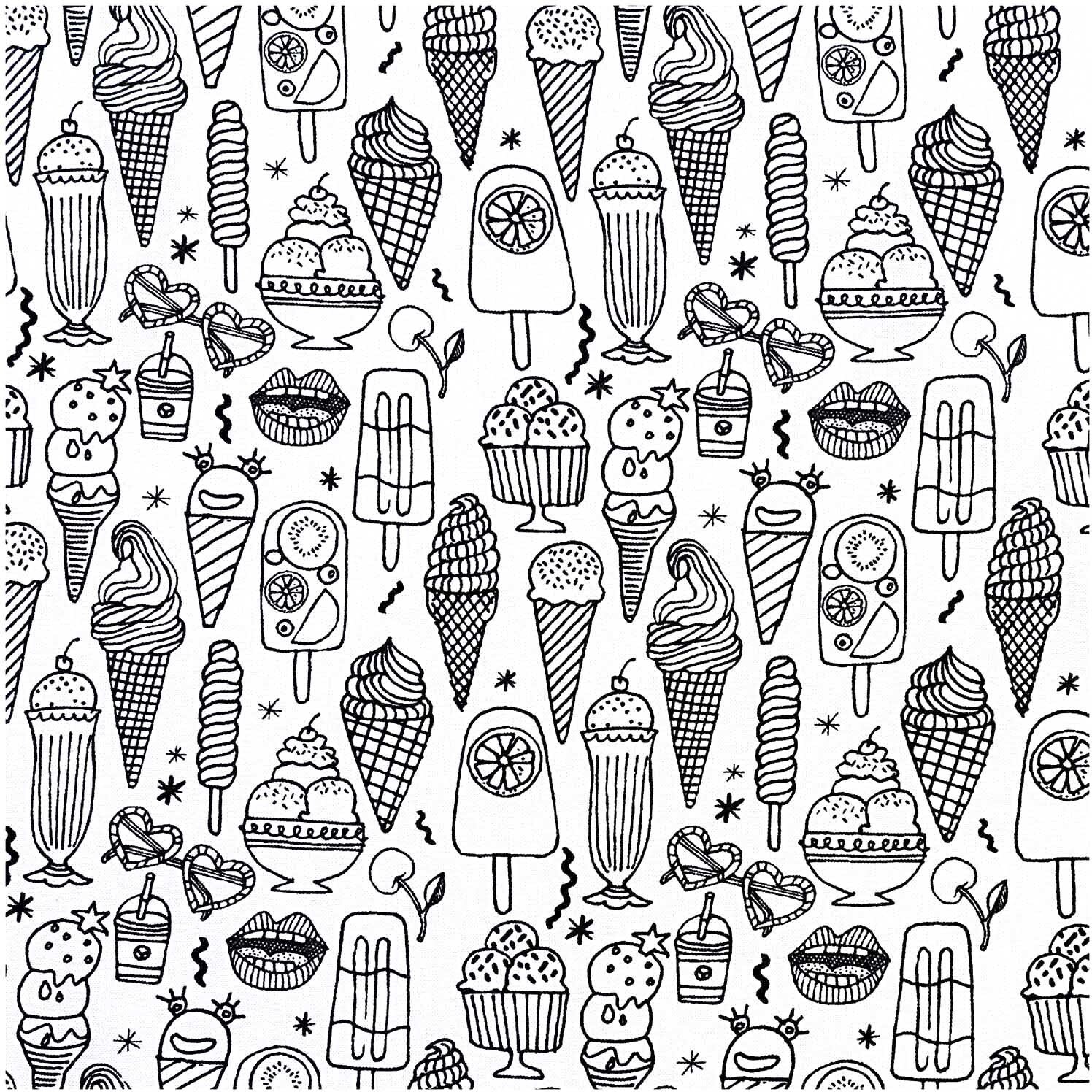 Rico Design Stoff Eiscreme weiß-schwarz 140cm