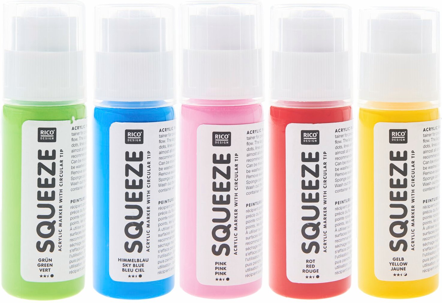 Rico Design Squeeze Acrylic Marker Set Basic Rainbow Regenbogen