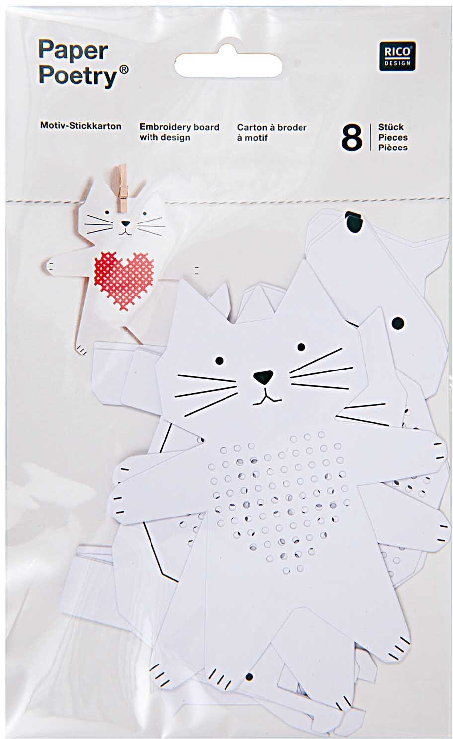 Rico Design Paper Poetry Stickkarton Hund-Katze-Schnecke-Pferd