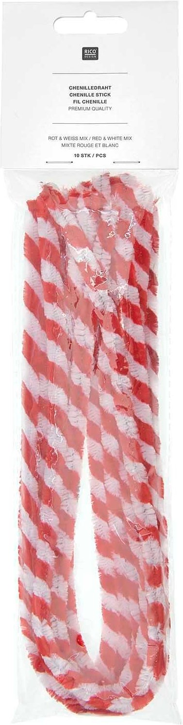 Chenilledraht-Mix 50cm 10 Stück rot & weiß