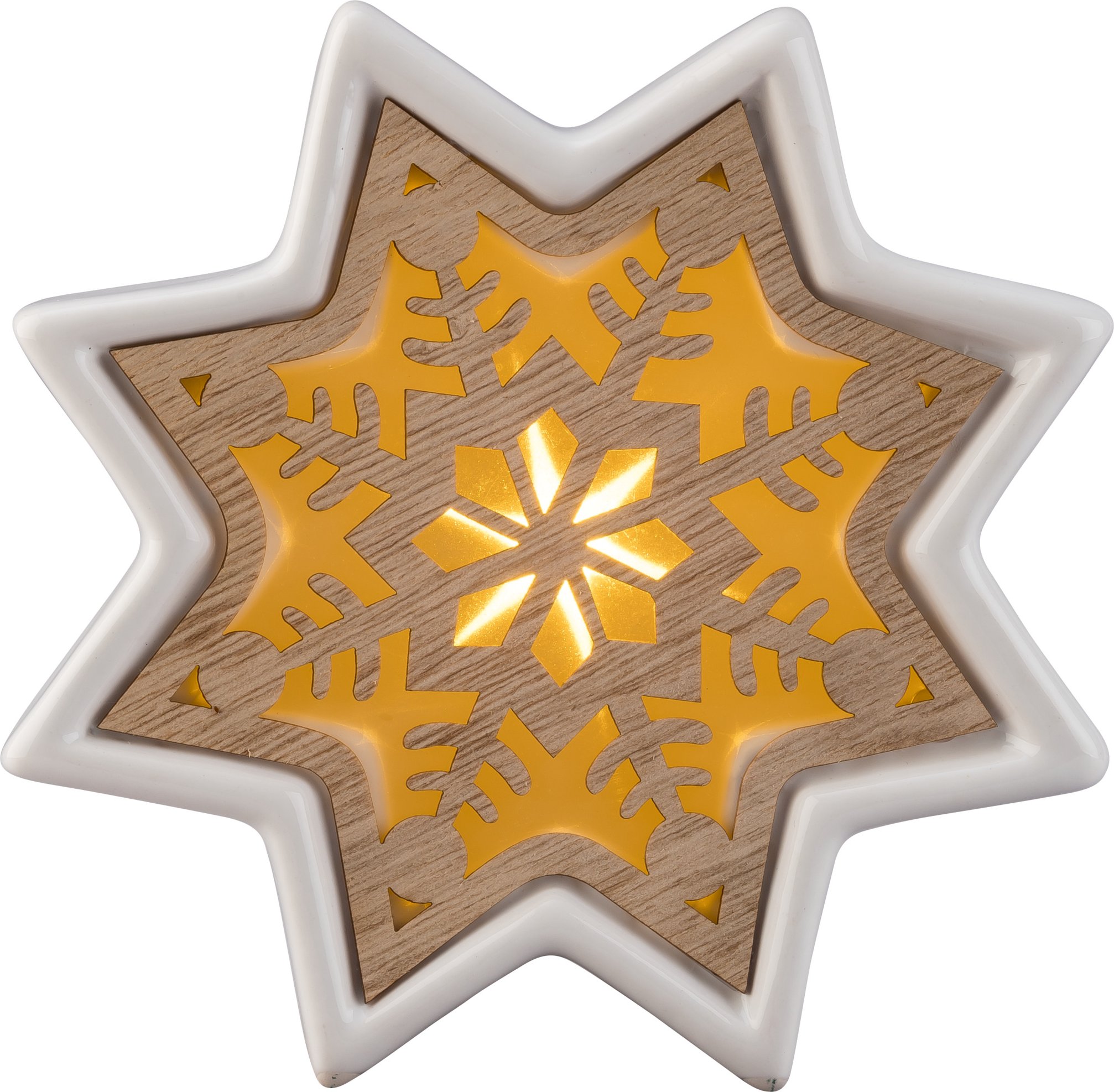 LIVARNO home Deko Stern und Tannenbaum, Holz und Keramik (Schneeflocke)