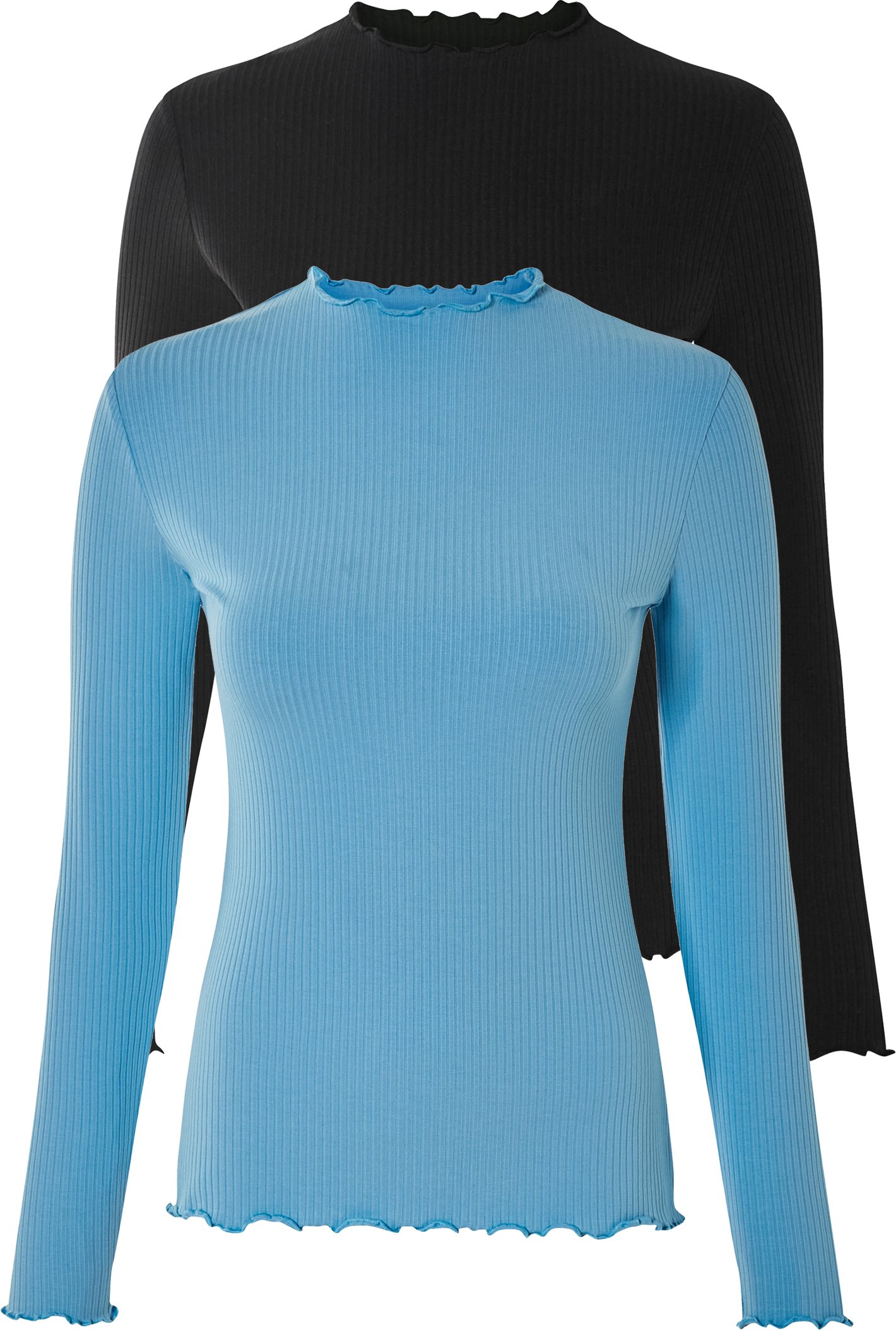 esmara® Damen Langarmshirt Rippe 2er (Schwarz/blau, L(44/46))