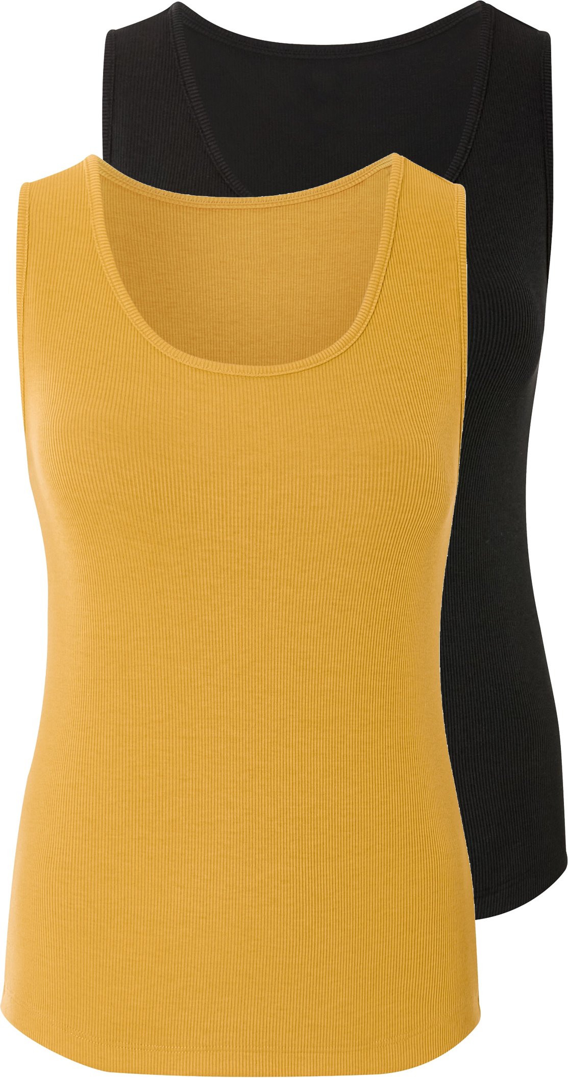 Thumbnail - esmara® Damen Top Rippe, 2 Stück (schwarz/gelb, S(36/38))