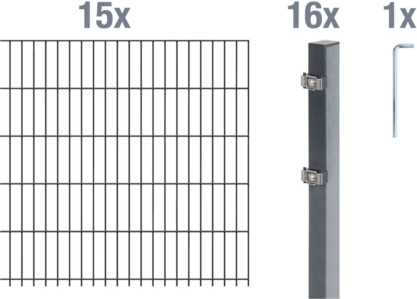 Thumbnail - ALBERTS Doppelstabmattenzaun-Grundset (Anthrazit, Zaunl. 30 m, Mattenh. 1200mm)