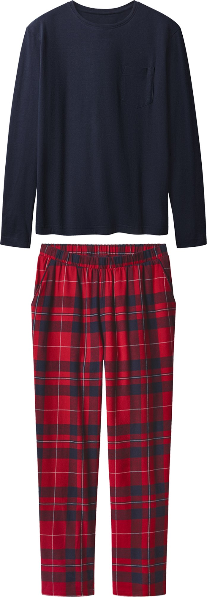 esmara® Damen Pyjama mit Hose aus Flanell (navy/red, S(36/38))