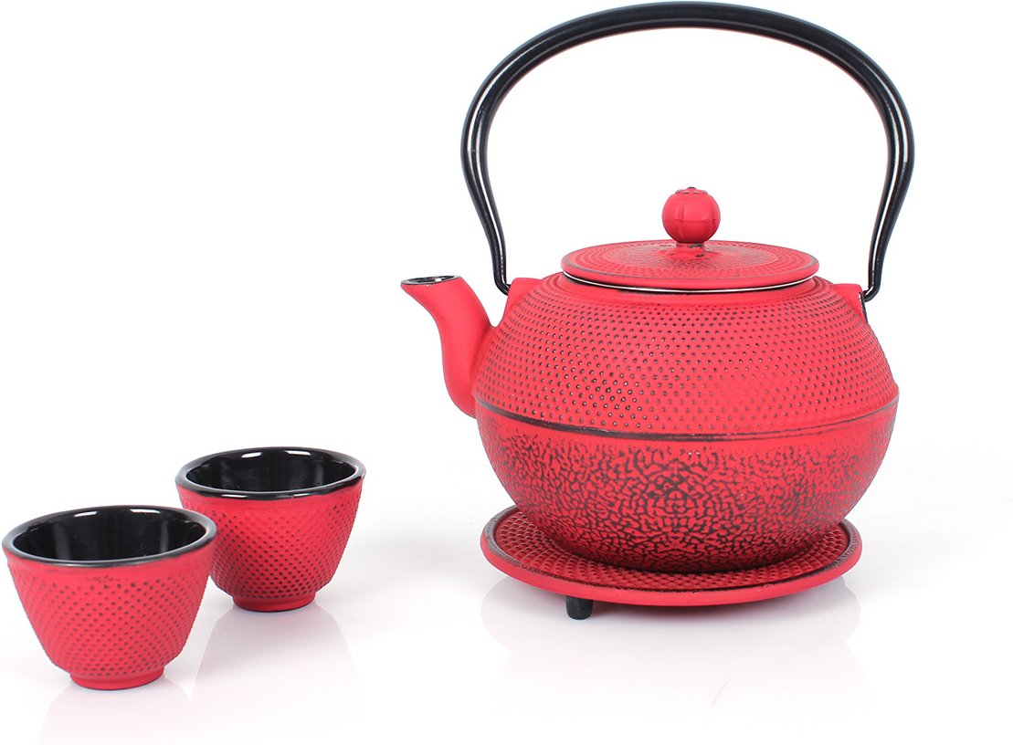 ECHTWERK Teeservice aus Gusseisen (Rot, 1,1L)