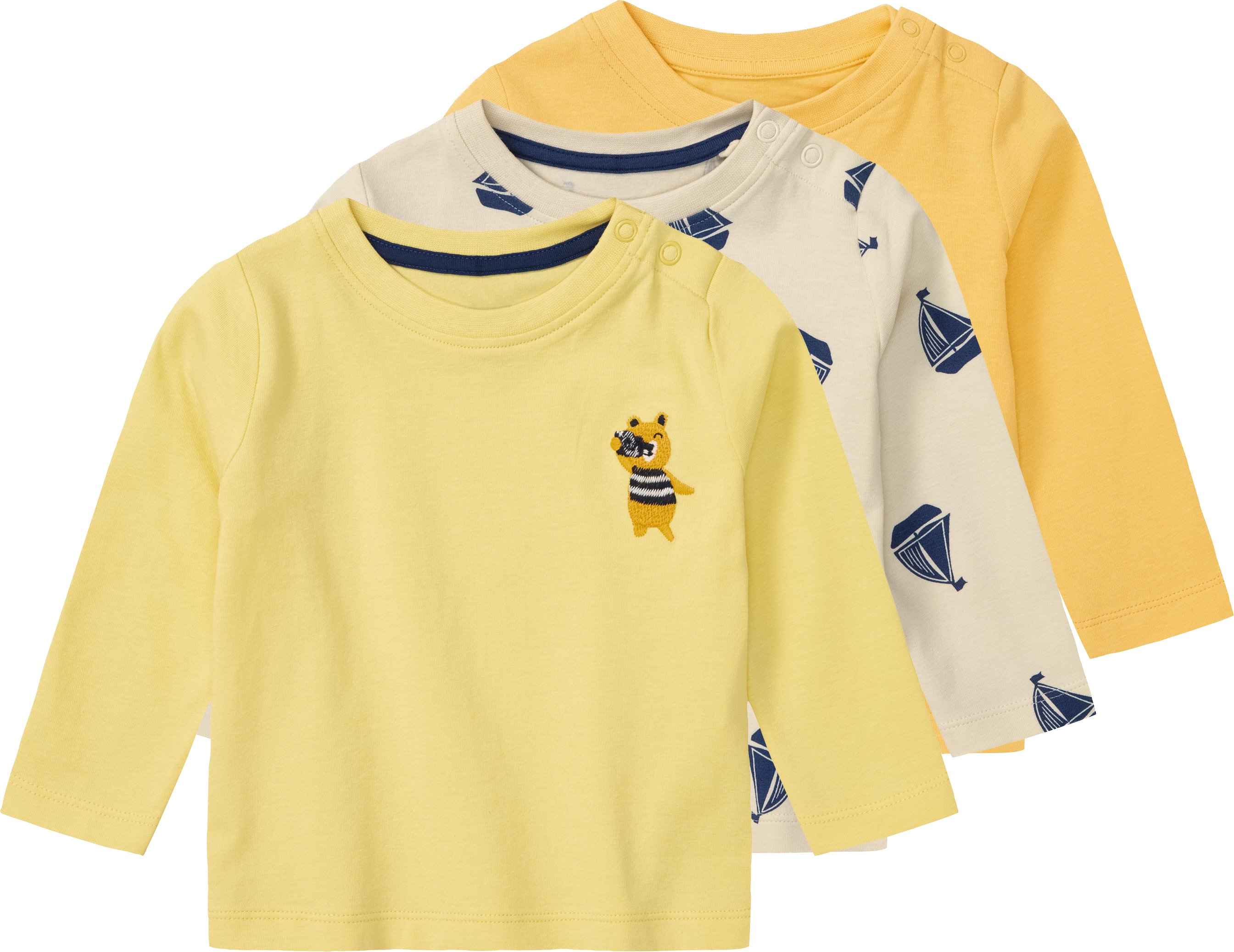 lupilu® Baby Langarmshirt, 3 Stück (62/68, gelb/beige)