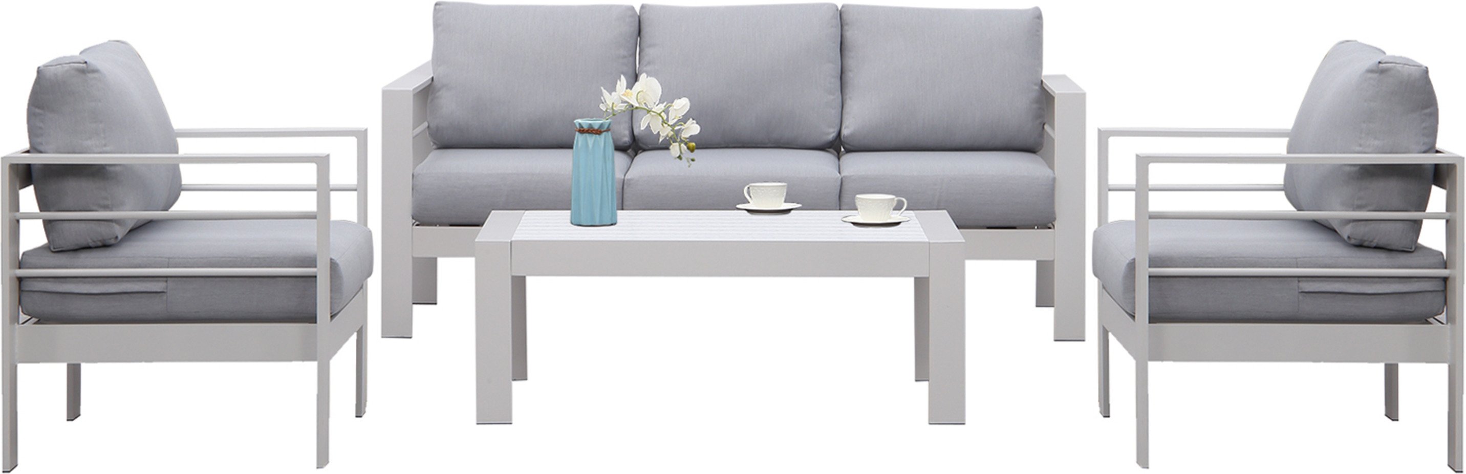 MeXo Gartenmöbel Lounge-Set »Genua«, inkl. Polster (5-Sitzer, Weiß / Hellgrau)