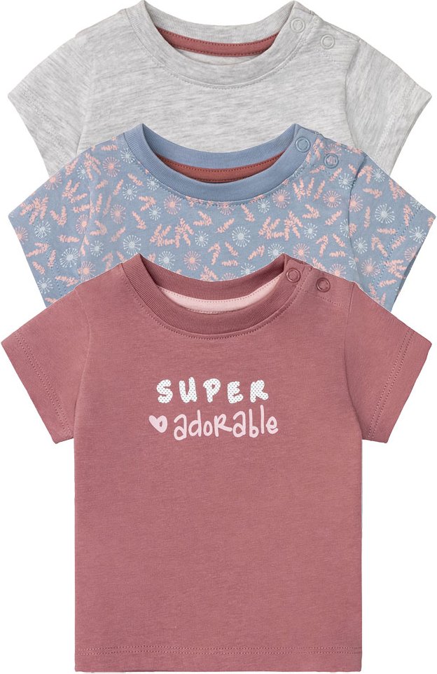 Thumbnail - lupilu® Baby T-Shirt 3 Stück (62/68, rose/blau/grau)