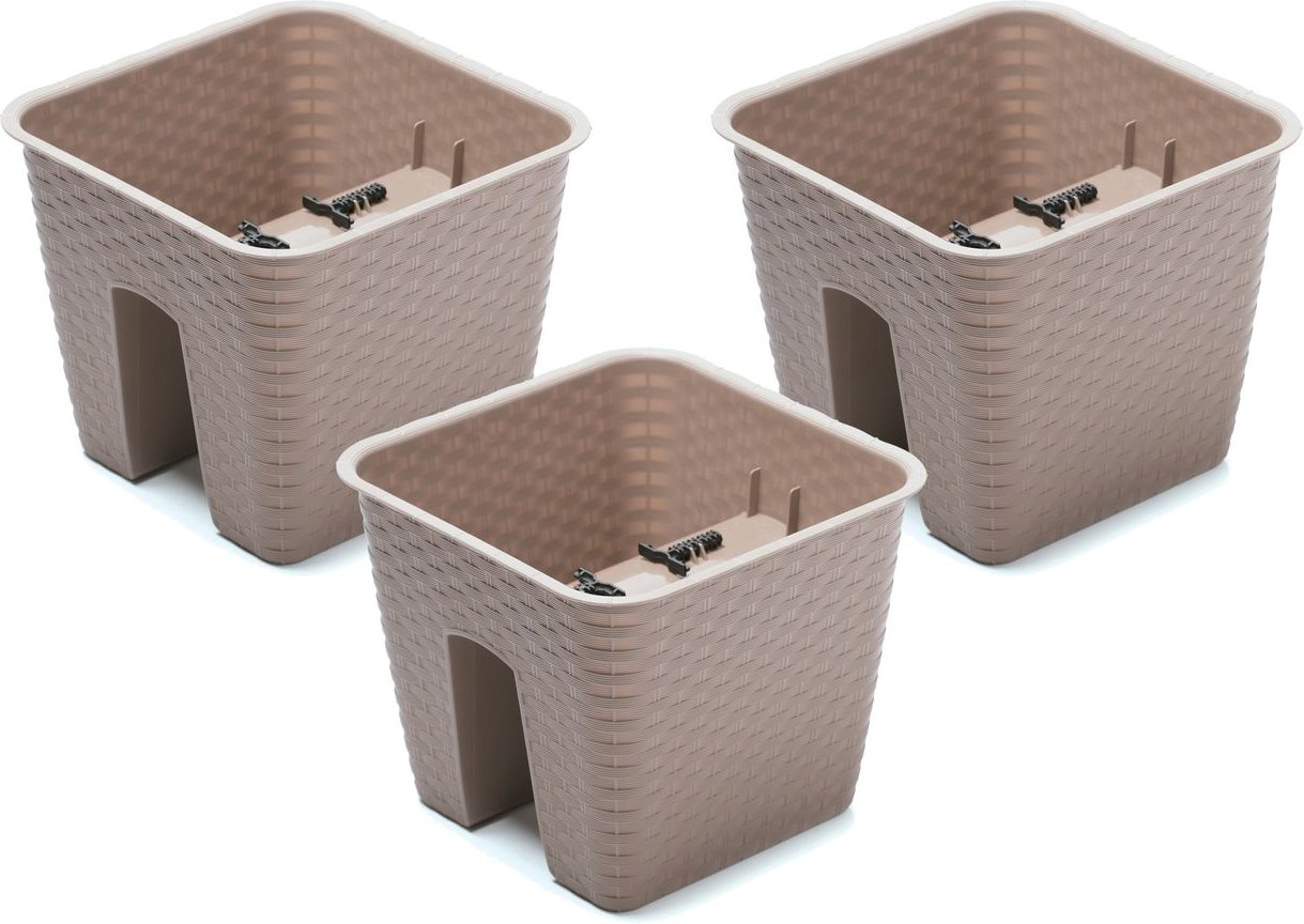 Prosperplast Geländertopf Ratolla Railing 3-er Set (Quadratisch, Mocca, 272x272x225 mm)""