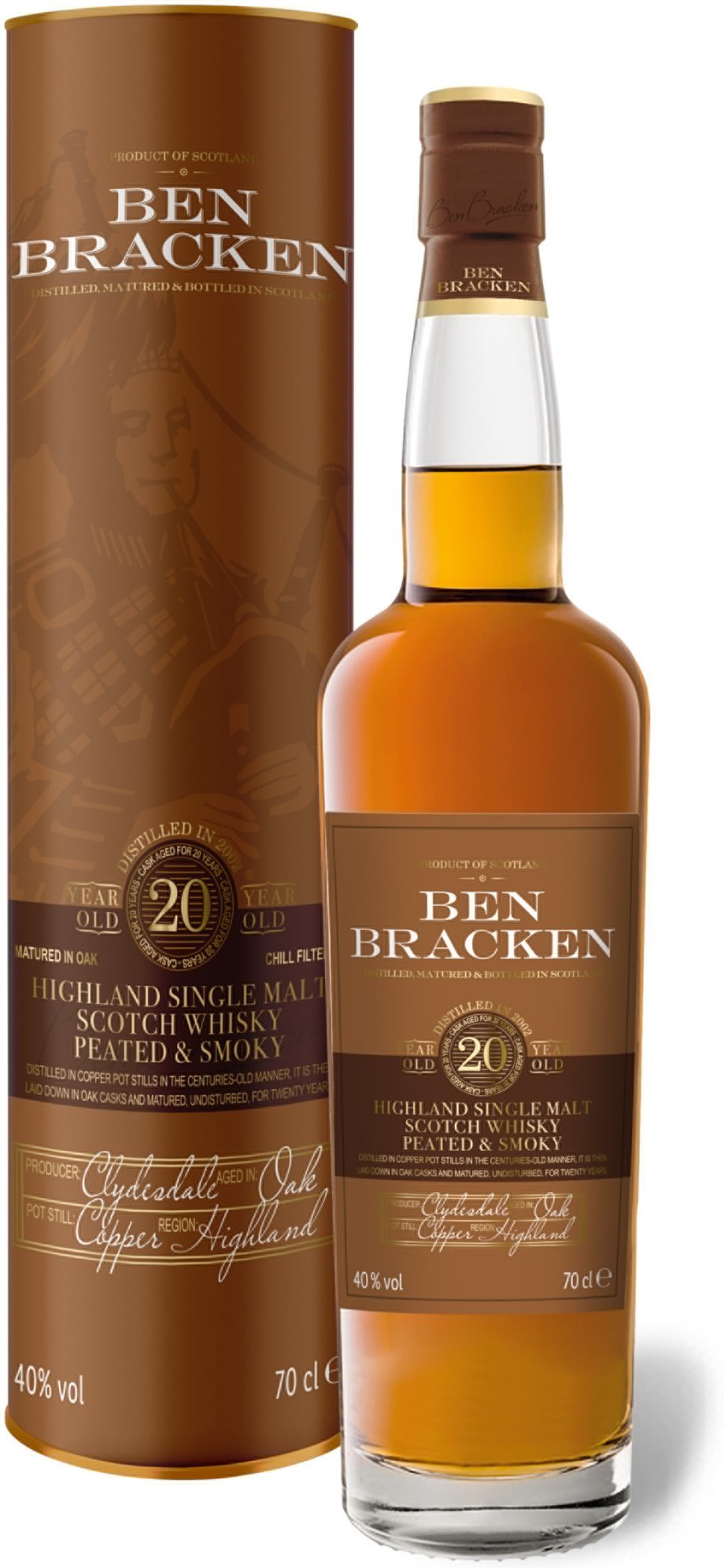Ben Bracken Highland Peated Single Malt Scotch Whisky 20 Jahre mit Geschenkbox 40 % Vol