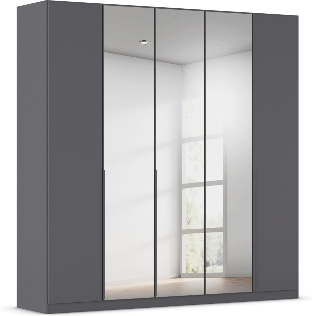 rauch ORANGE Drehtürenschrank Alabama mit Spiegel (Basic-Zubehör, Graumetallic, Griffe Grau, 226 x 229 cm)
