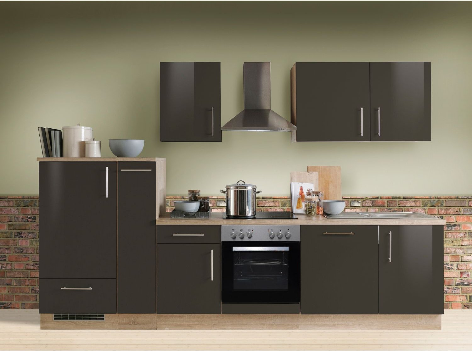 Menke Küchenblock Premium 270/280/300/310cm (mit Geschirrspüler, 310 cm / Lava, frei Verwendungsstelle)