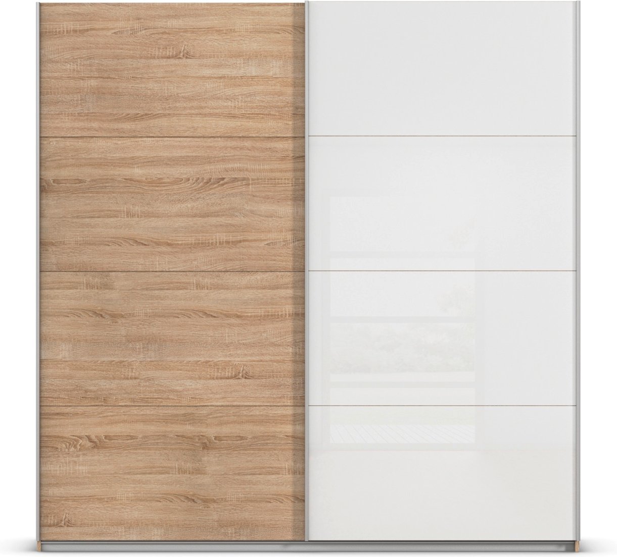 rauch ORANGE Quadra Schwebetürenschrank mit Glaselementen (Premium-Ausstattung, Korpus:Eiche, Glas:Weiß, Breite: 226cm/H...