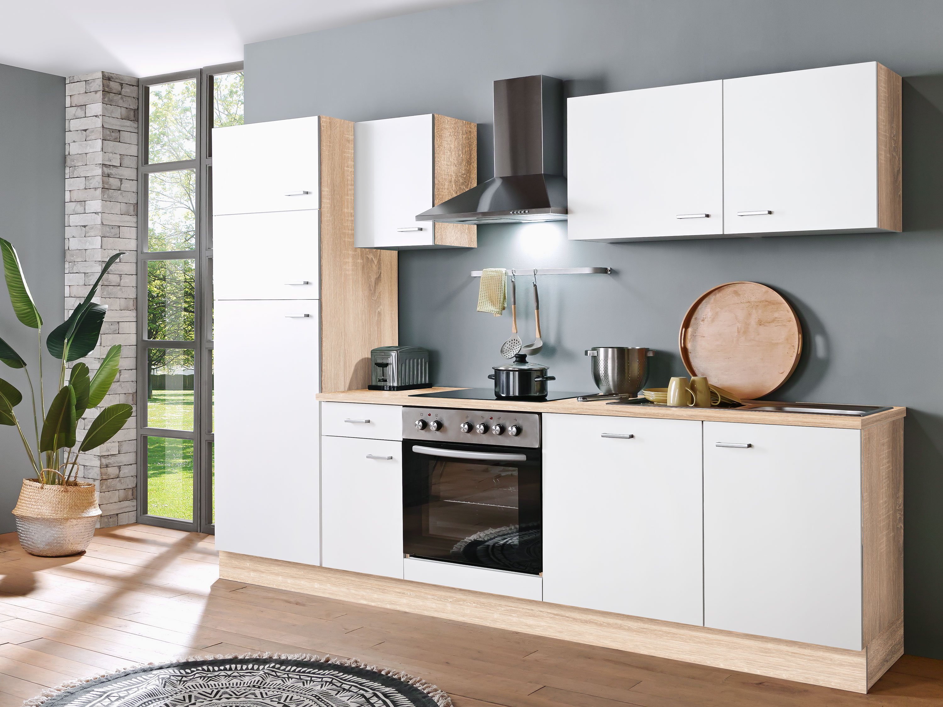 Menke Küchenblock Classic 1 (mit Geschirrspüler, 270 cm, Weiß, Frei Bordstein)