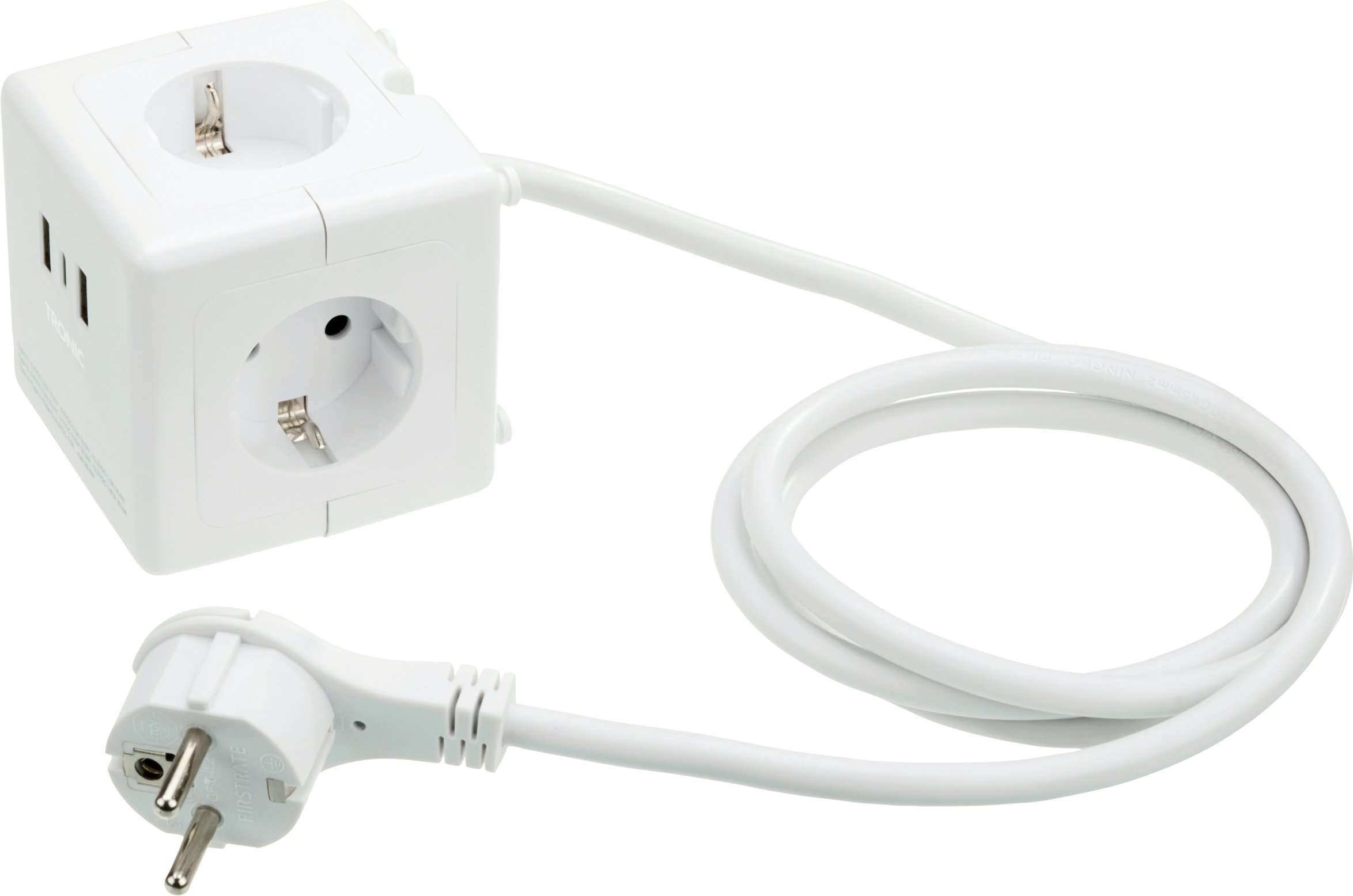 TRONIC® Steckdosenwürfel mit USB-Ports (Weiß)