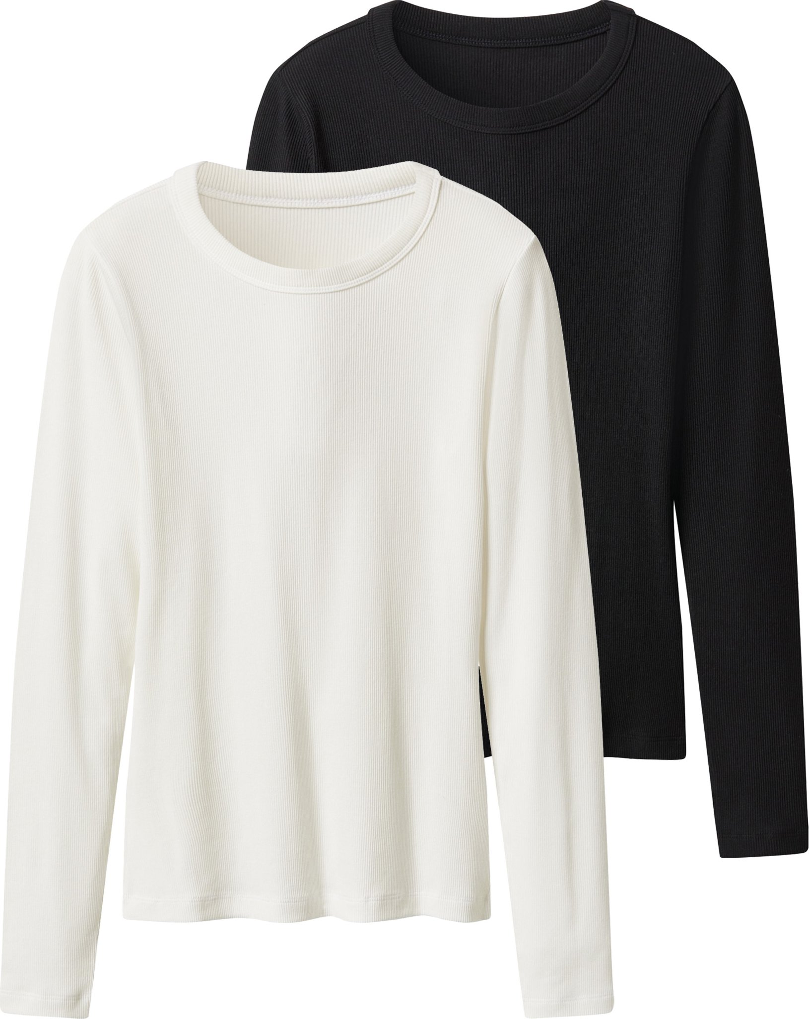 Thumbnail - esmara® Damen Gerippte Langarmshirts, 2 Stück (Schwarz/weiß, XS(32/34))