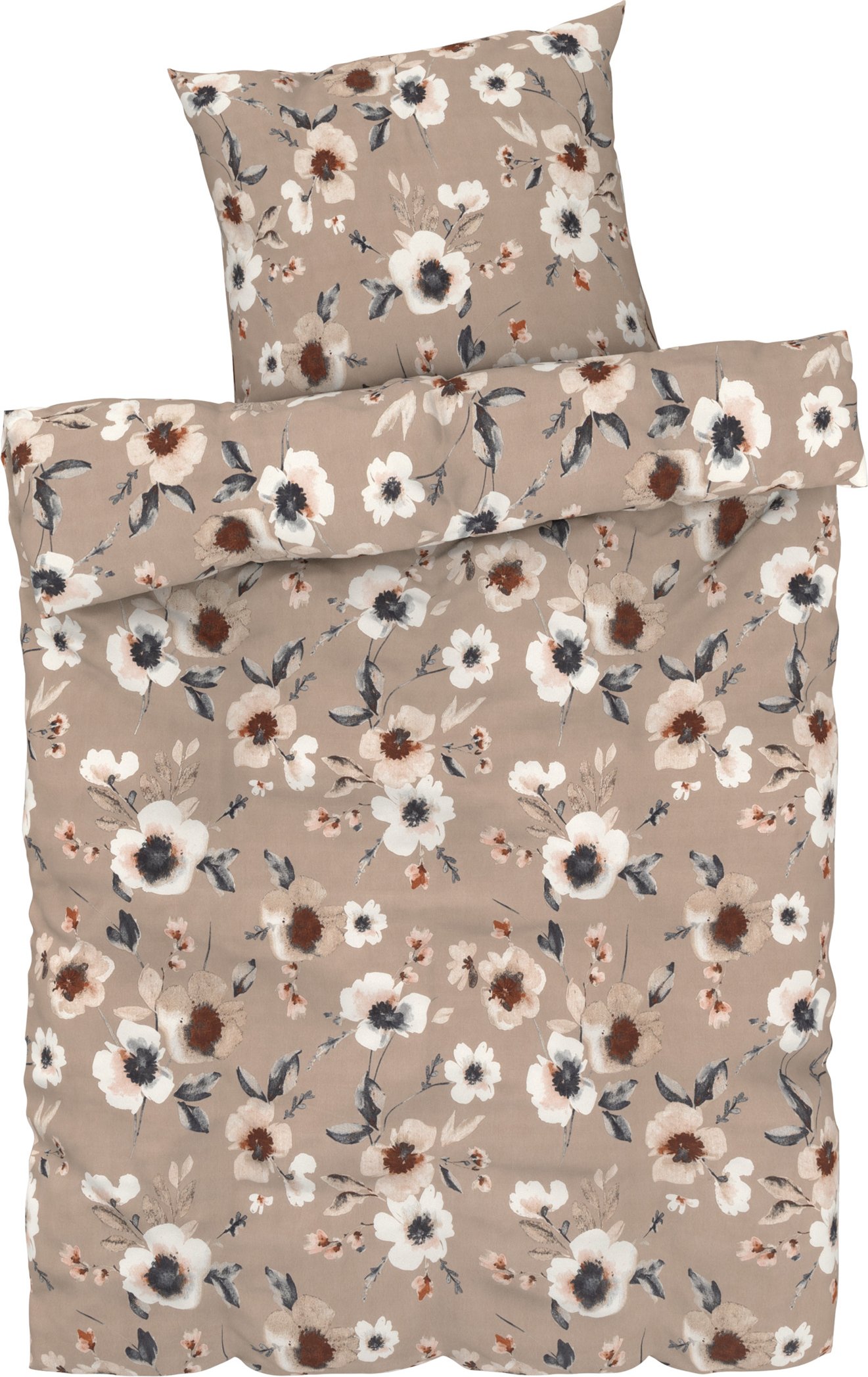 LIVARNO home Bettwäsche Mikrofaser Satin Normalgröße (Achtung: LV OSDE) (Blumen/beige/weiß)