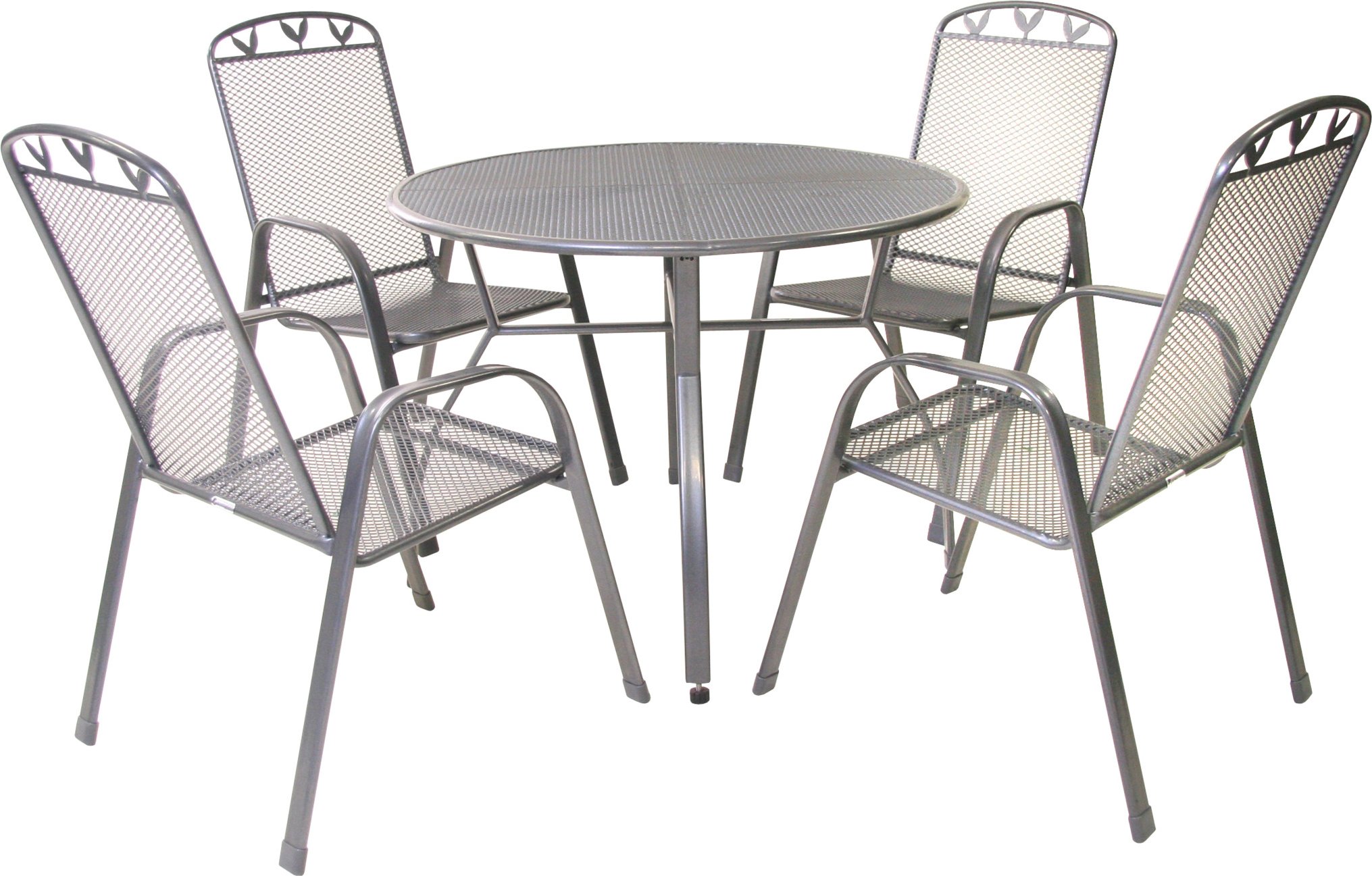 Greemotion Gartentischgruppe Toulouse (Tisch + 4 Stapelstühle, Ø100 x 74 cm)