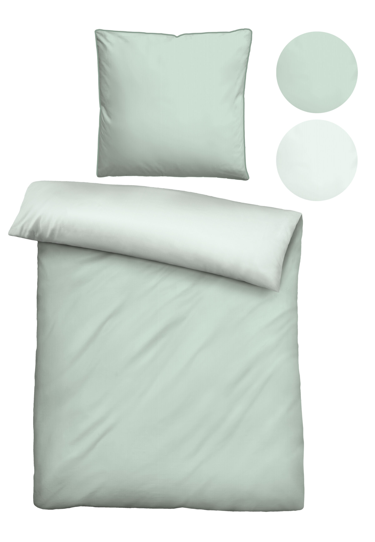 Thumbnail - Biberna Mako-Satin Bettwäsche (135 x 200 cm + 80 x 80 cm, Salbei)