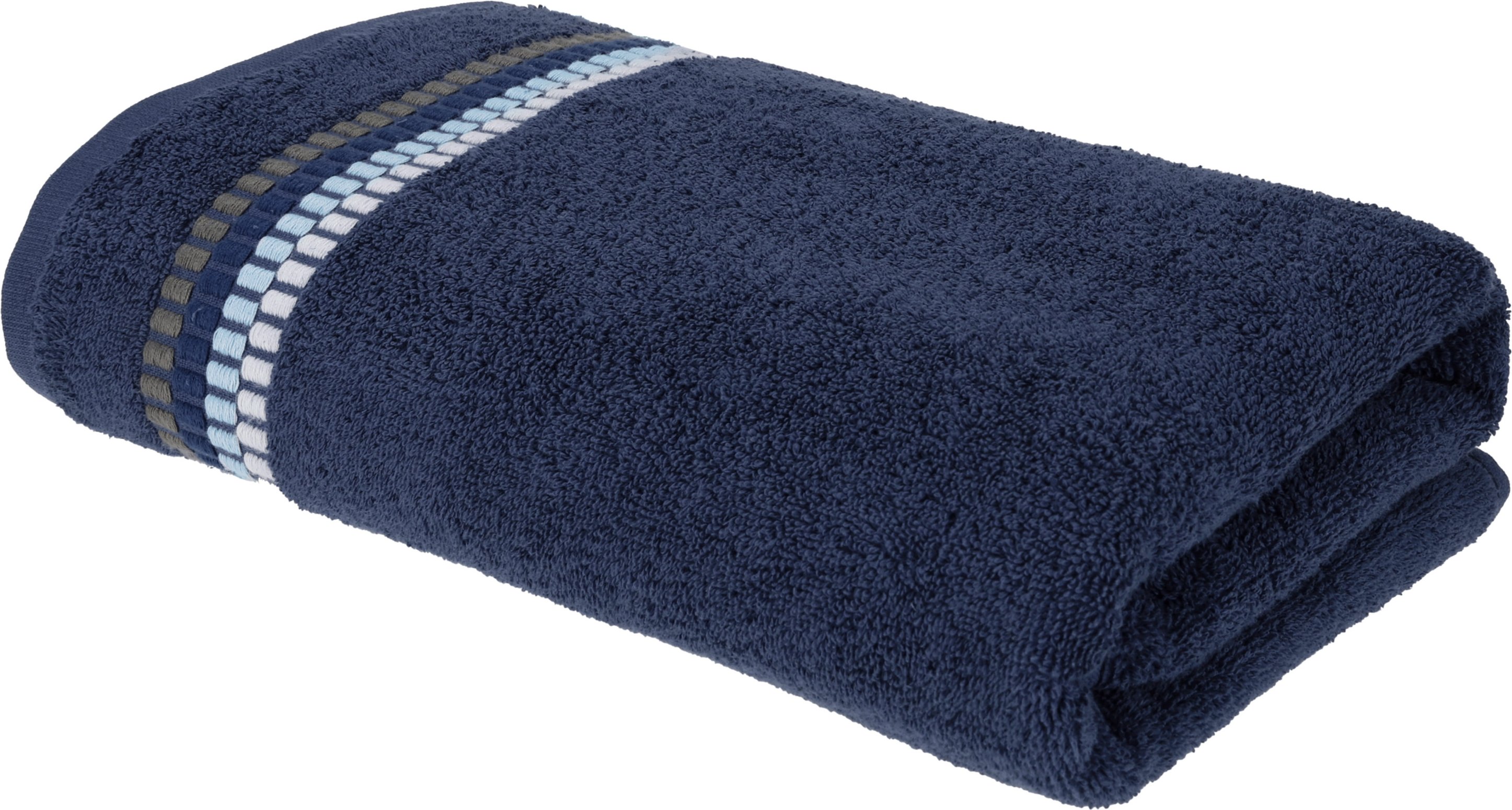 LIVARNO® Duschtuch Fashion Bordüre 500gsm 70x140cm (Dunkelblau)