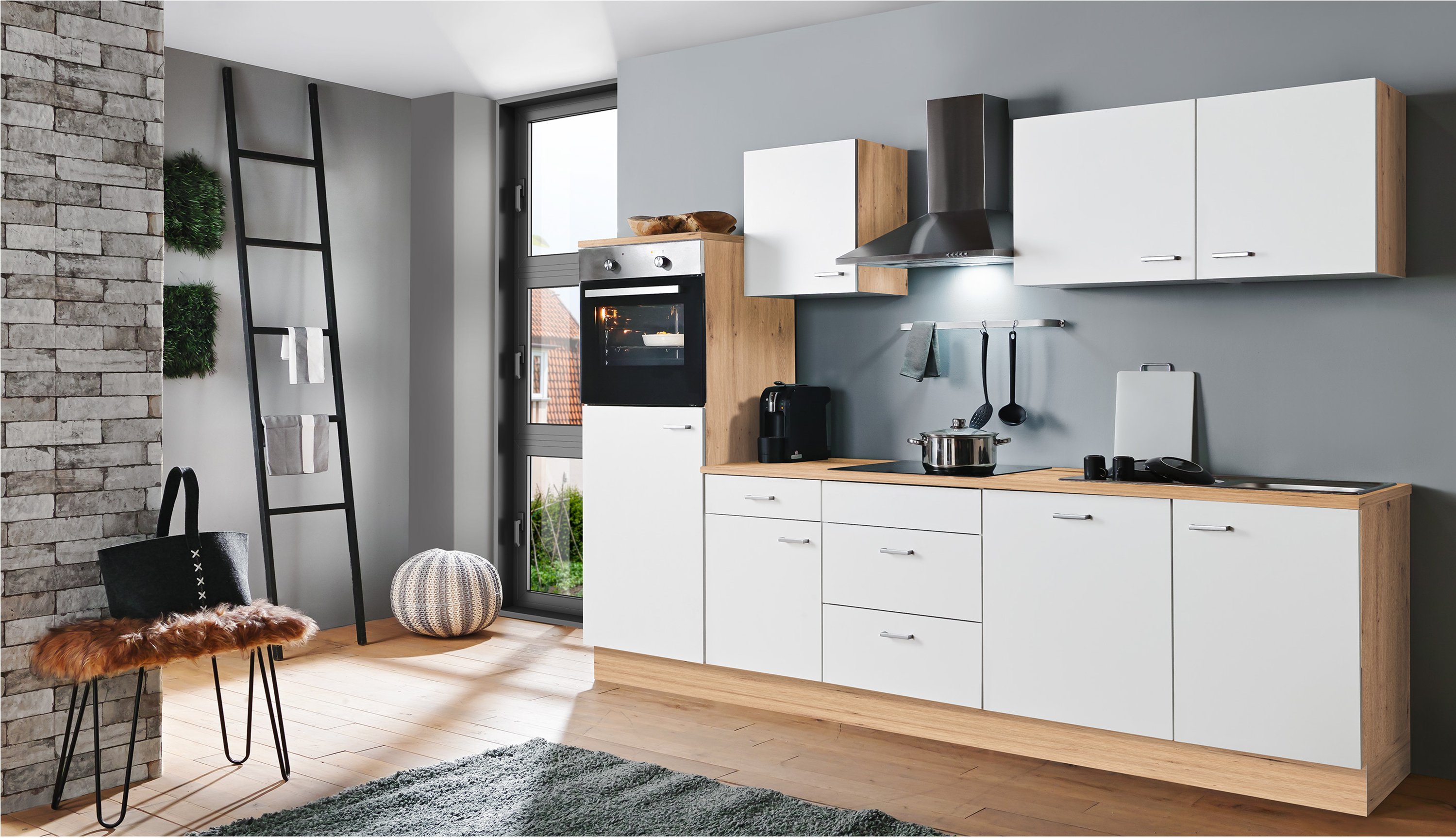 Menke Küchenblock Artisan Classic, Autarker Backofen, 280 cm, mitGeschirrspüler (Weiß, Frei Bordstein)