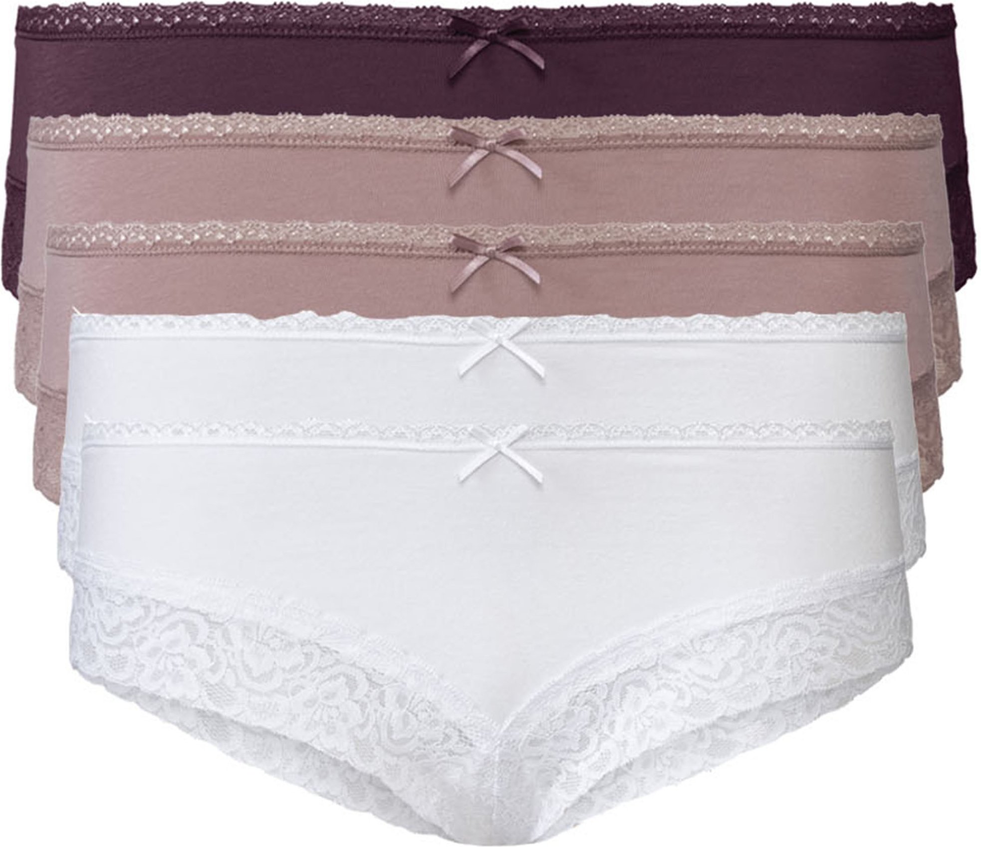 Thumbnail - esmara® Damen Hipster mit Spitze, 5 Stück (S(36/38), rot/lila/weiß)
