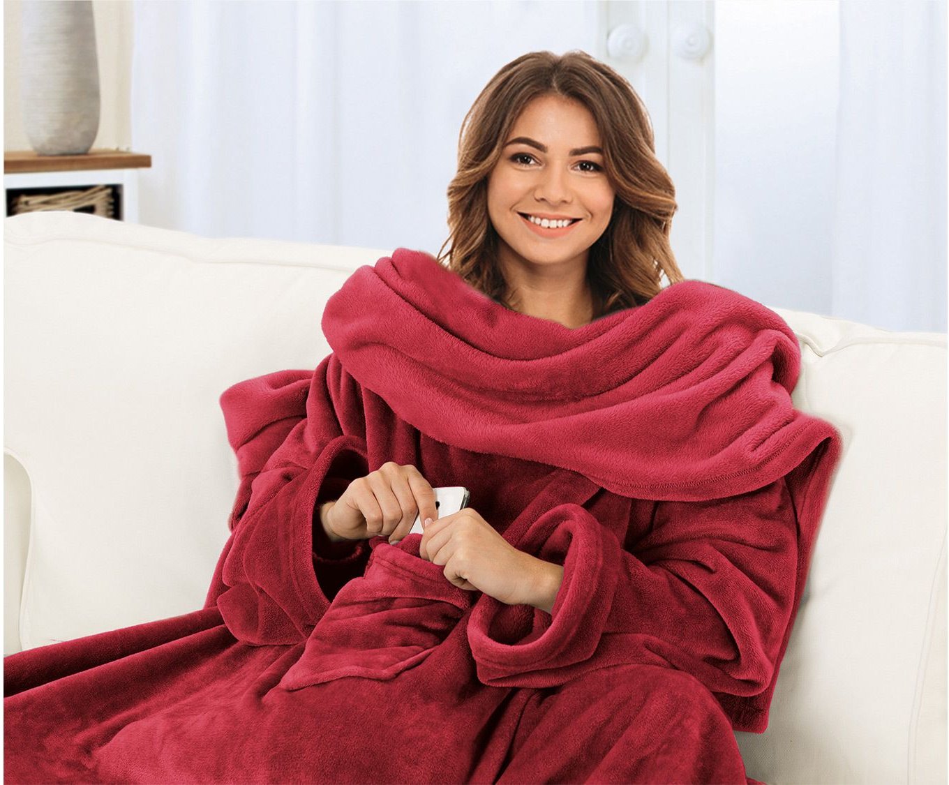 Gözze Kuscheldecke mit Ärmeln 150 x 240 cm (Rot)