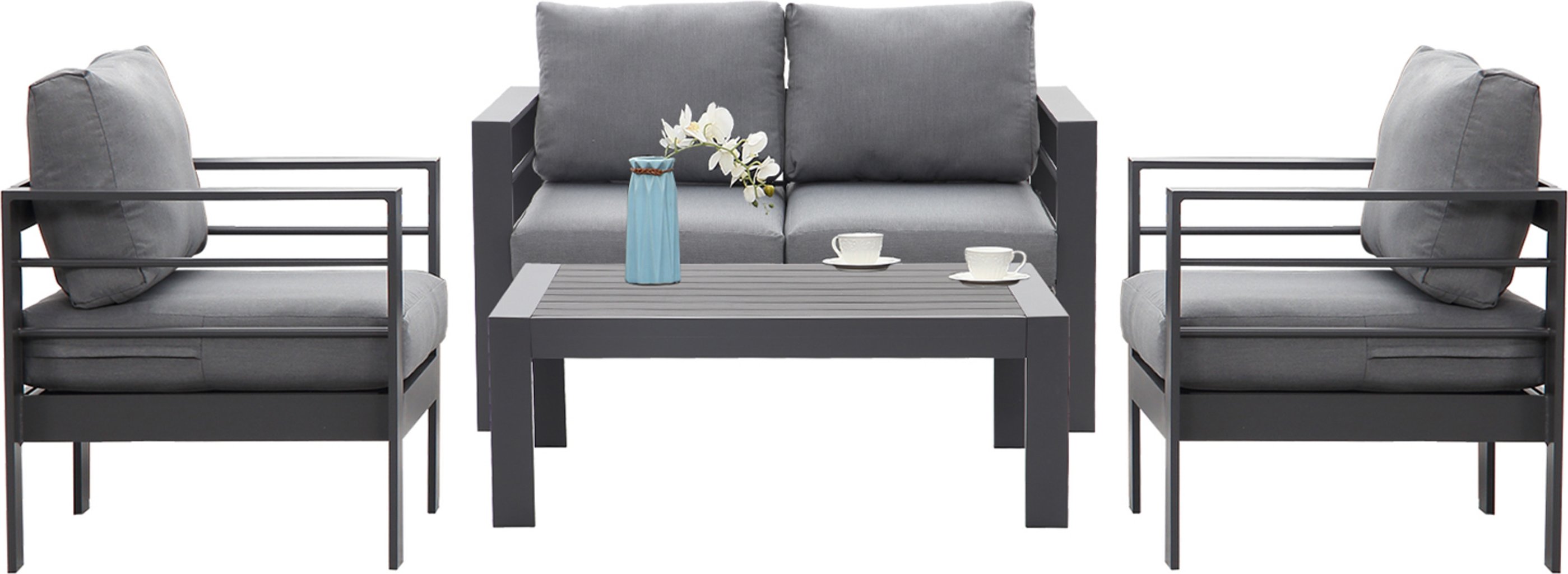MeXo Gartenmöbel Lounge-Set »Genua«, inkl. Polster (4- Sitzer, Grau / Dunkelgrau)