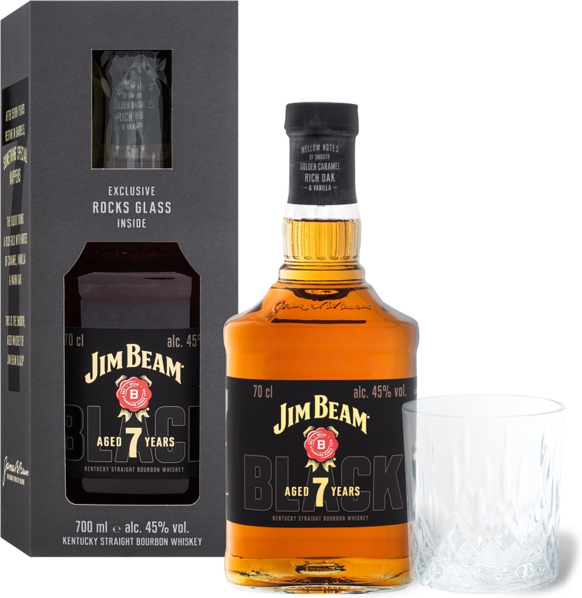 JIM BEAM Black Bourbon Whiskey 7 Jahre mit Geschenkverpackung und Glas 45% Vol