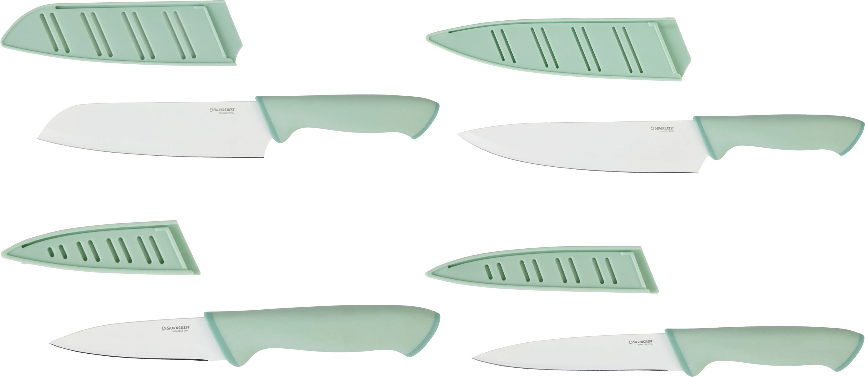 SILVERCREST® Küchenmesser Kunststoff-Griff beschichtet mit Klingenschutz Set 4tlg. (Set 4tlg. Mint)