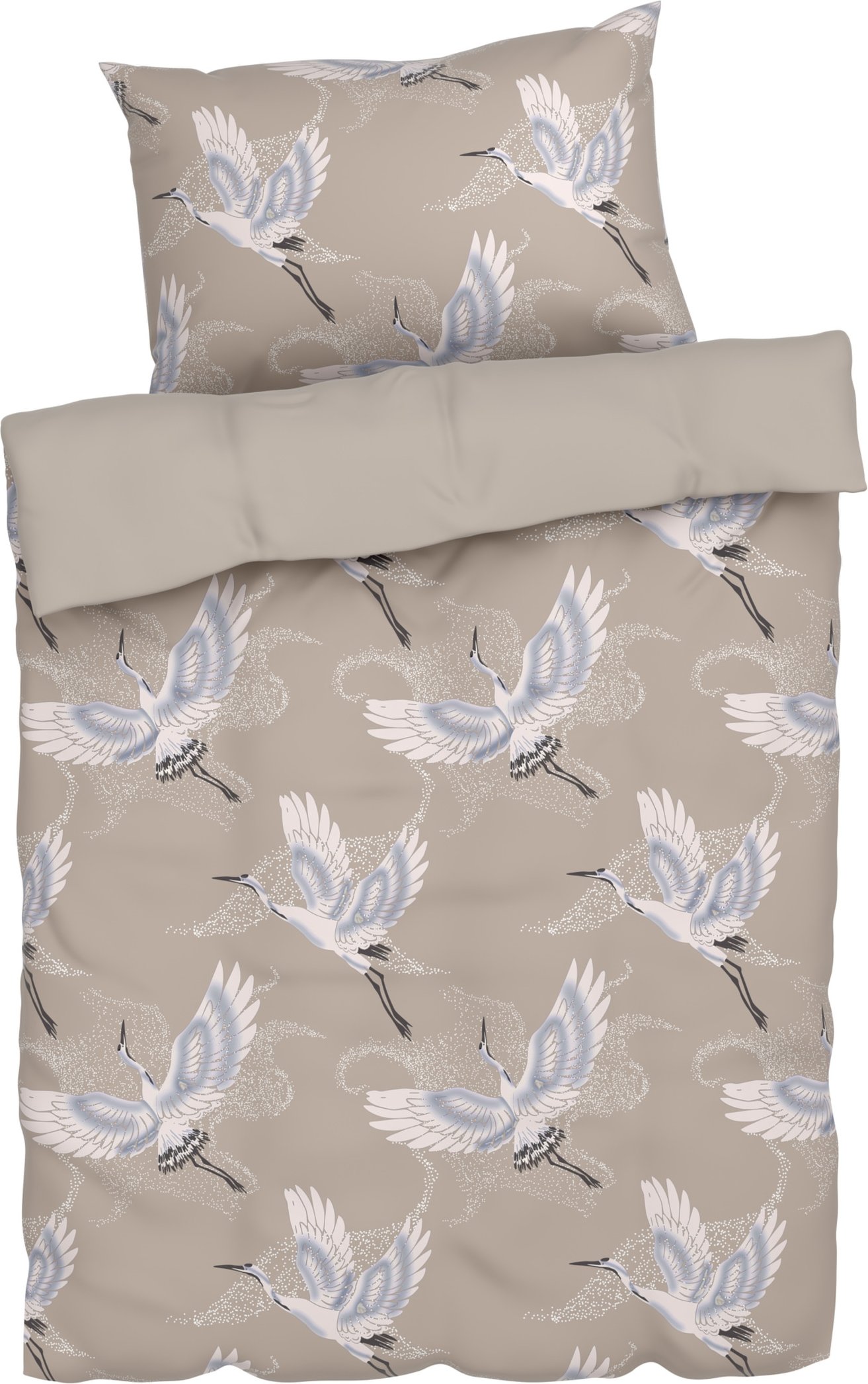 LIVARNO home Bettwäsche Satin, 135 x 200 cm (Kranich/beige)