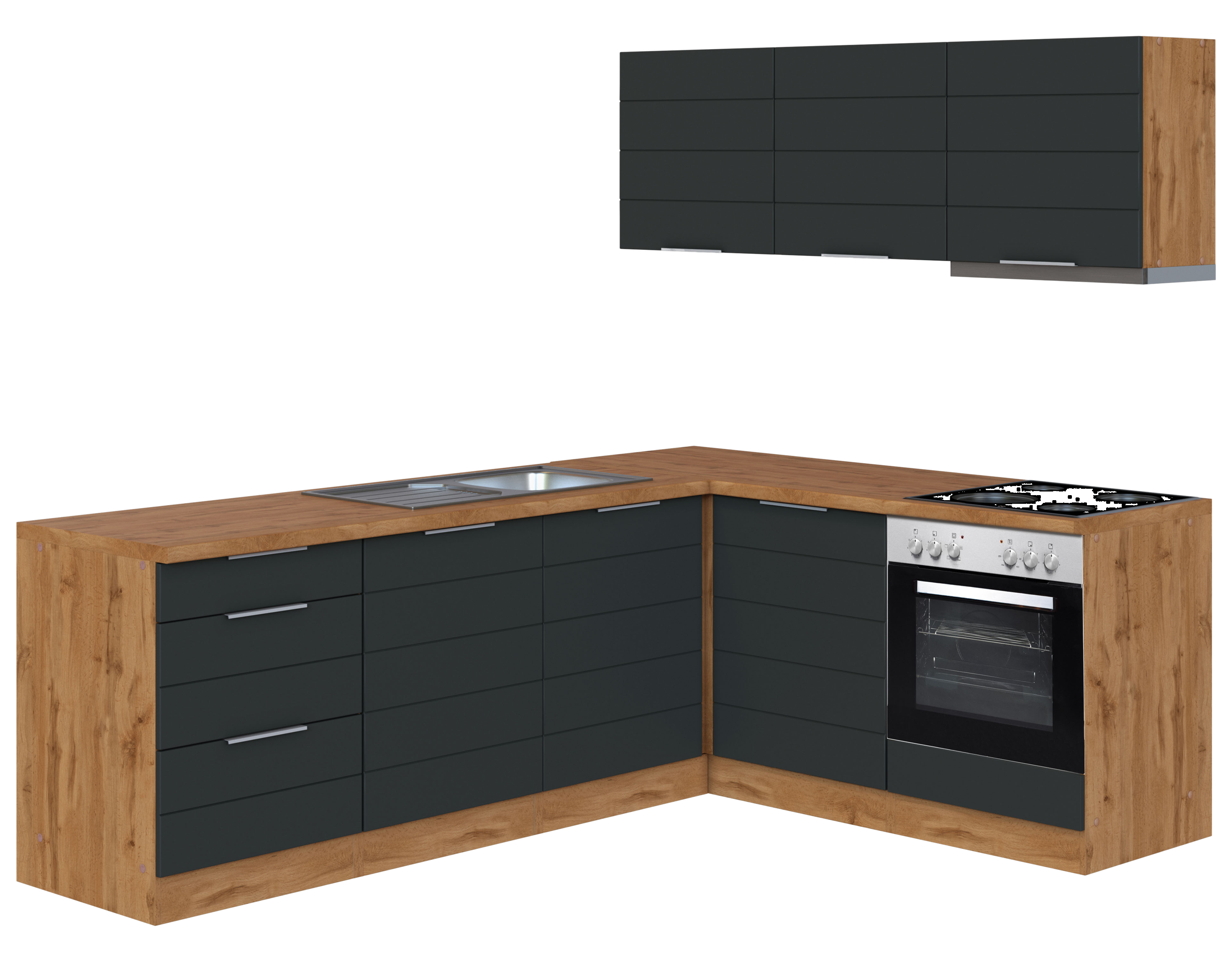 HELD Küchenzeile »Bonn«, mit Elektrogeräten (240/180 cm, wotaneiche/ matt grau)