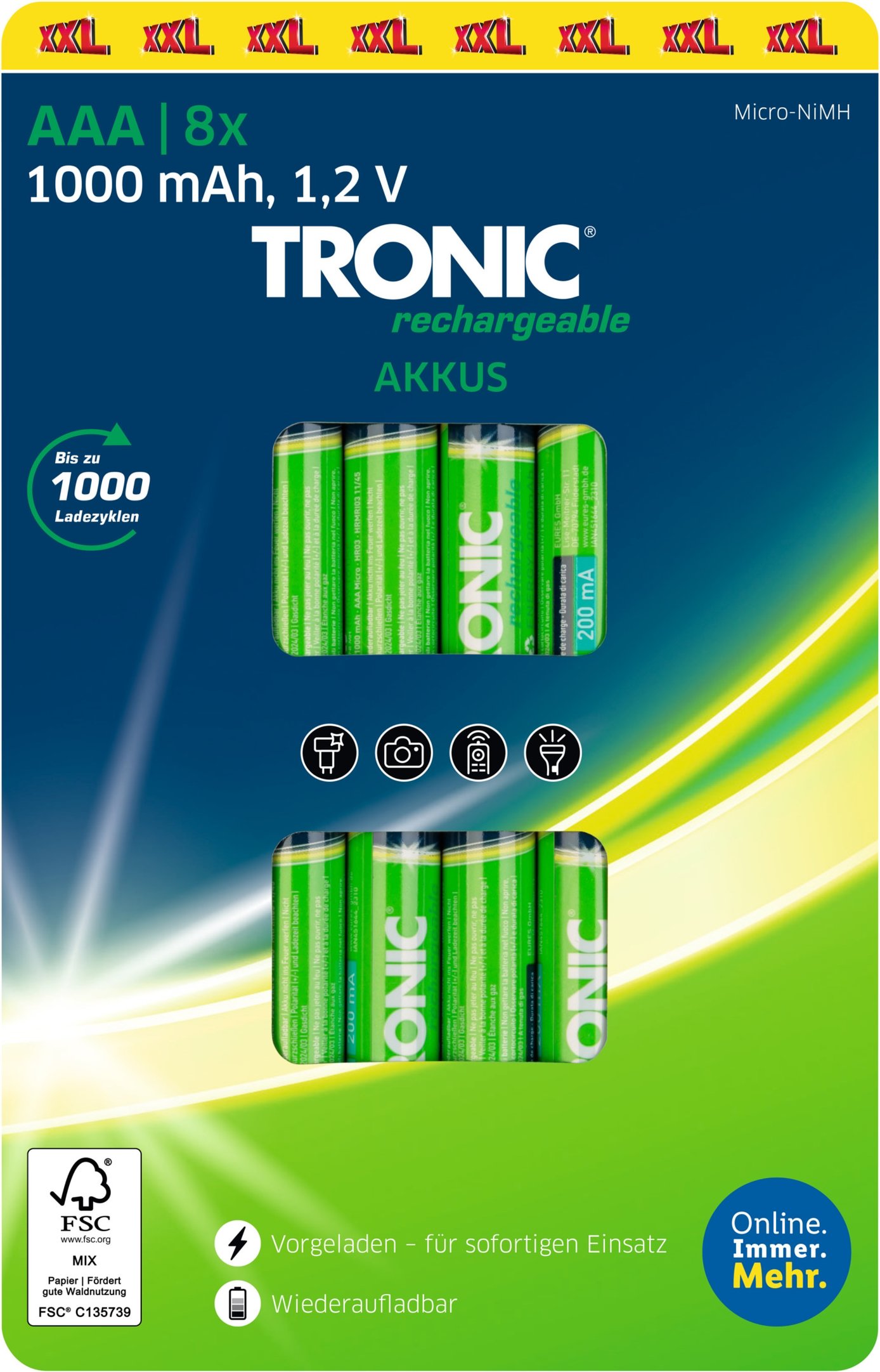 TRONIC® Akku Ni-MH Ready 2 Use 8er XXL (AAA)