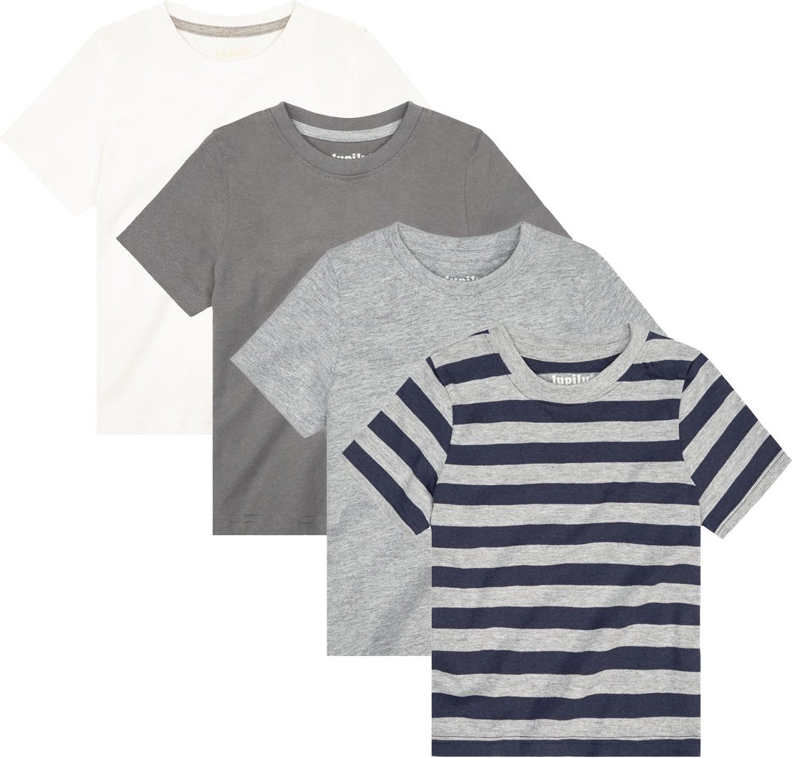 Thumbnail - lupilu® 4 Kinder T-Shirts (86/92, weiß/grau/blau)