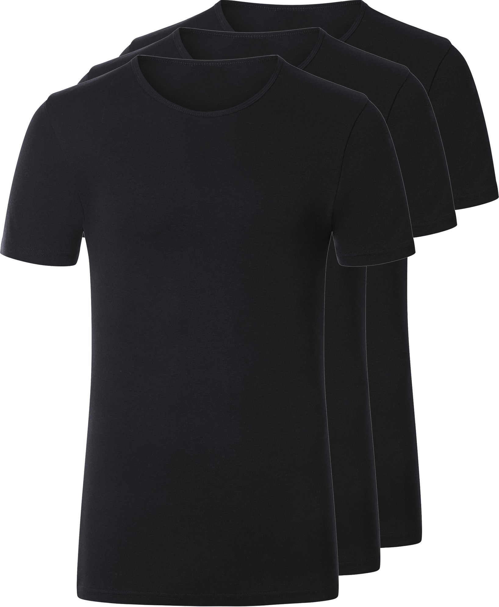 esmara Men Herren Unterziehshirt Feinripp 3er (Rundhals, Schwarz, 4/S)