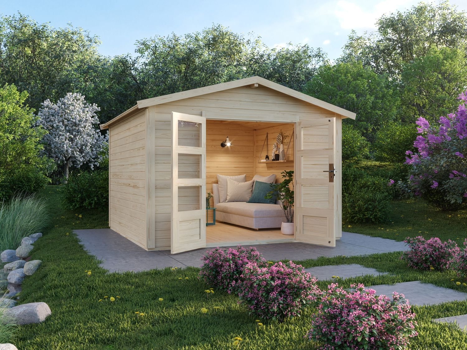 Karibu Carlos Satteldach Gartenhaus (inkl Boden, naturbelassen, B 304 x H 238 x T 304)