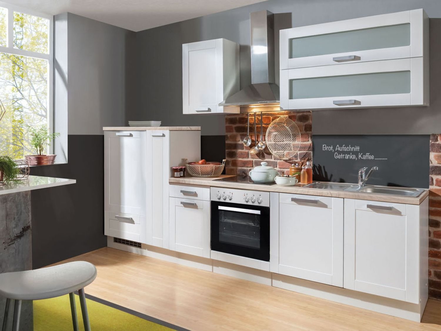 Menke Küchenblock Premium 270/280/300/310cm (mit Geschirrspüler, 300 cm / Landhaus weiss, Frei Bordsteinkante)