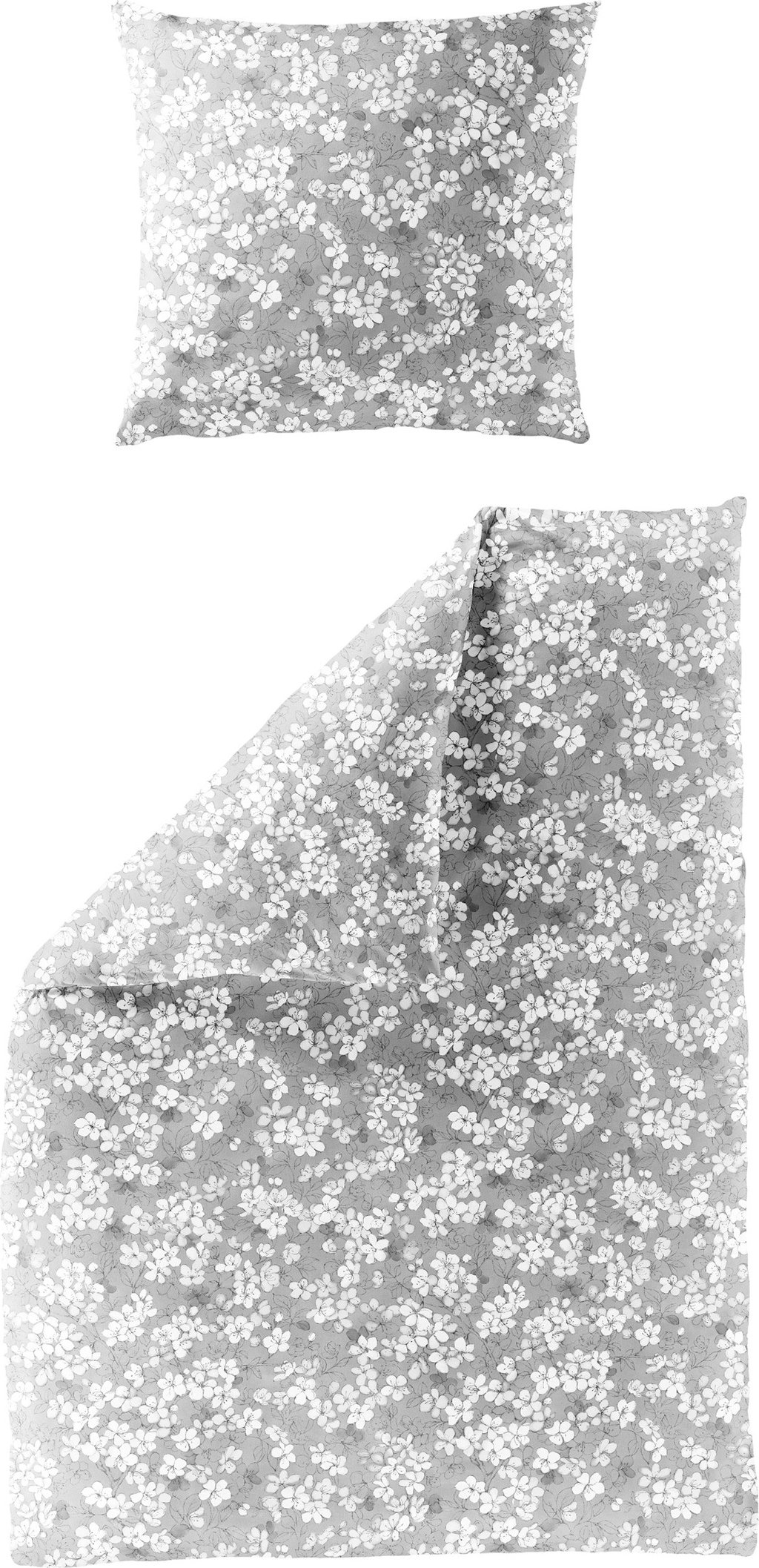Bierbaum Bettwäsche Blumenprint Basic (Weiß/Grau, 135 X 200 CM)