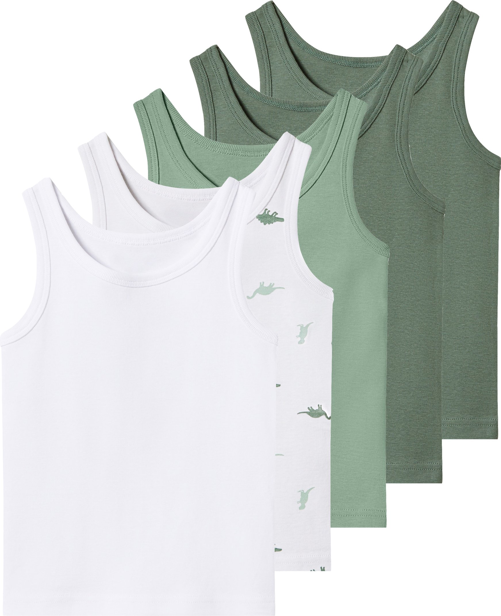 lupilu® Kleinkinder Jungen Unterhemd, 5 Stück (Grün/Weiß, 110/116)