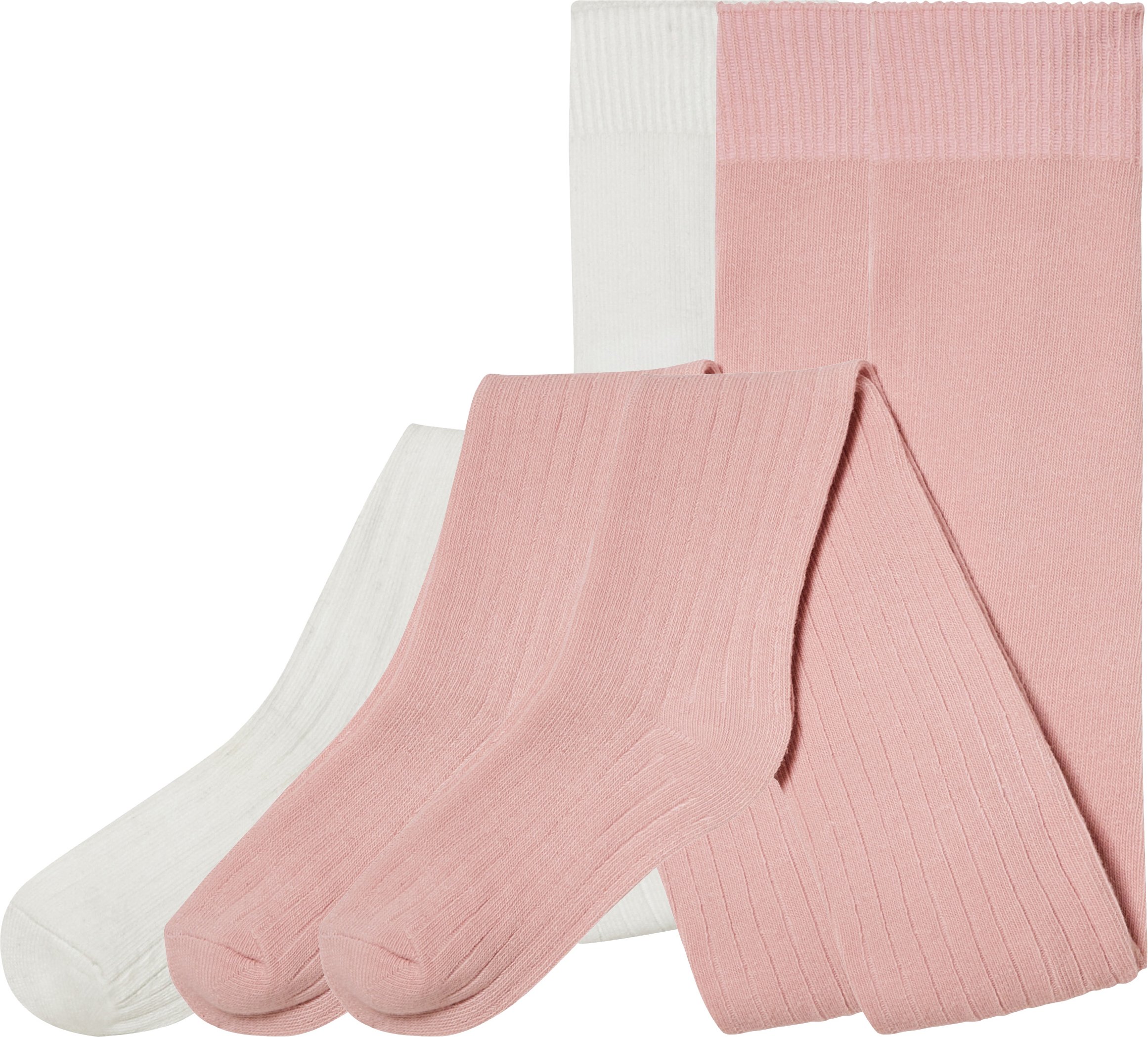 Thumbnail - lupilu® 3 Kleinkinder Mädchen Jungen Strickstrumpfhosen (Weiß/Rosa, 98/104)