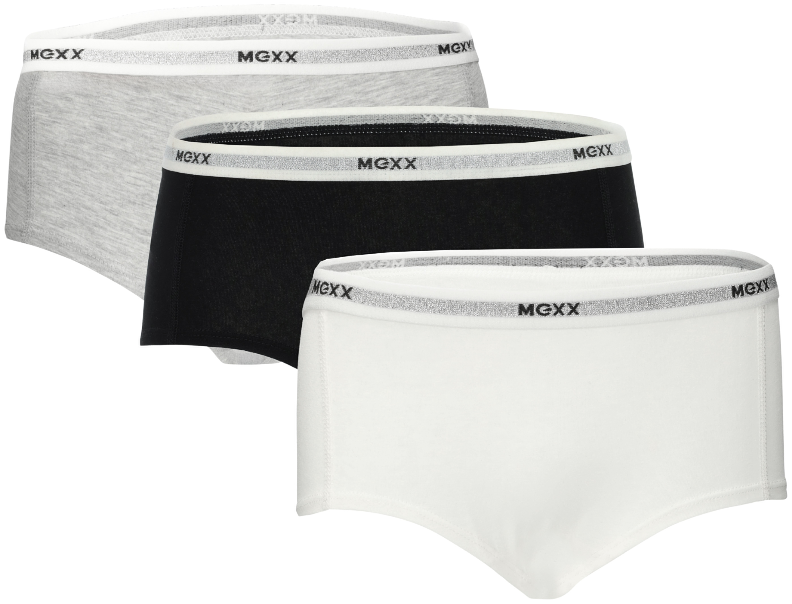 MEXX Damen Hipster, 3 Stück (schwarz/weiß/grau, M)