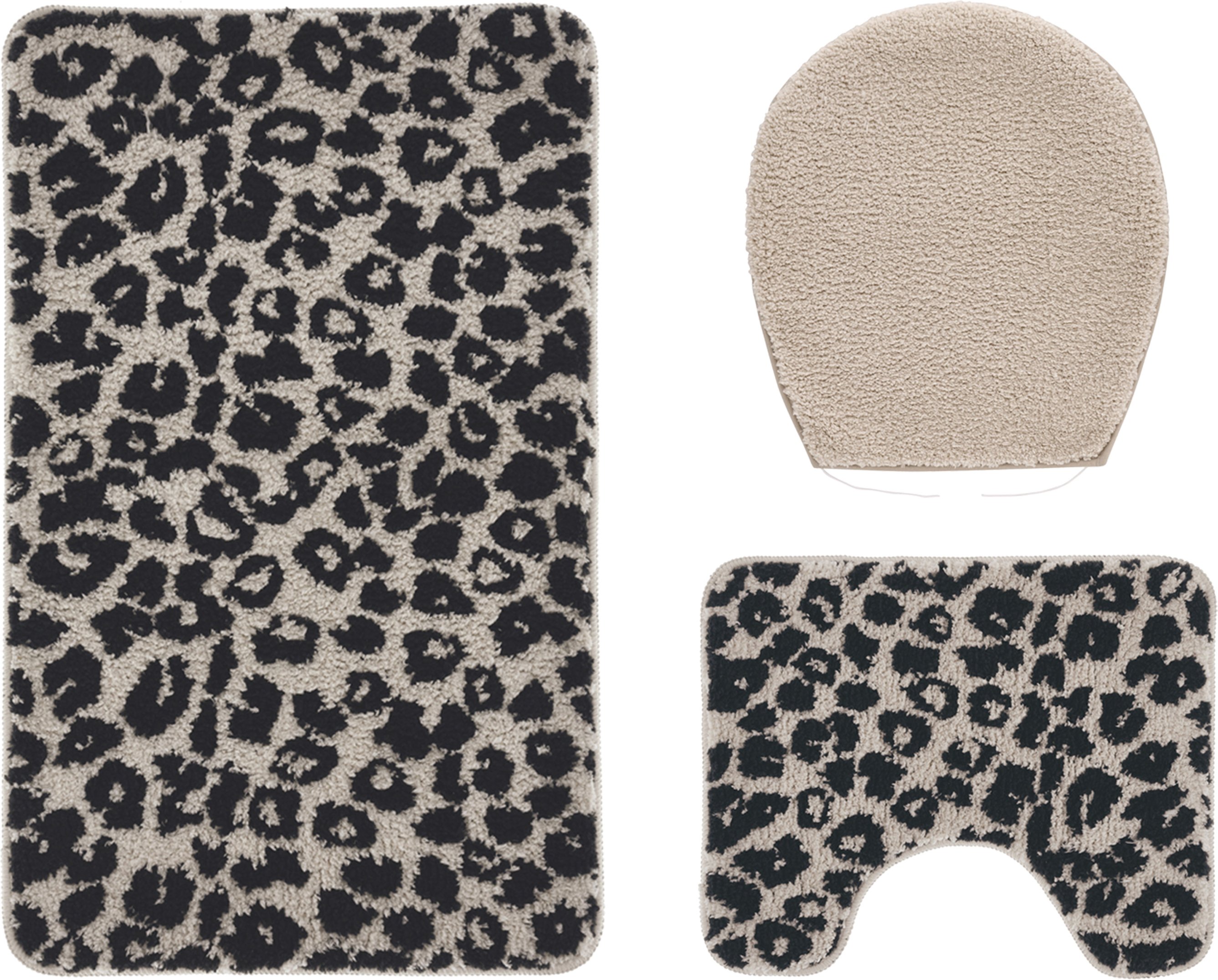 LIVARNO® Badezimmergarnitur Kurzflor (Teppich/ mit WC-Ausschnitt, gemustert schwarz)