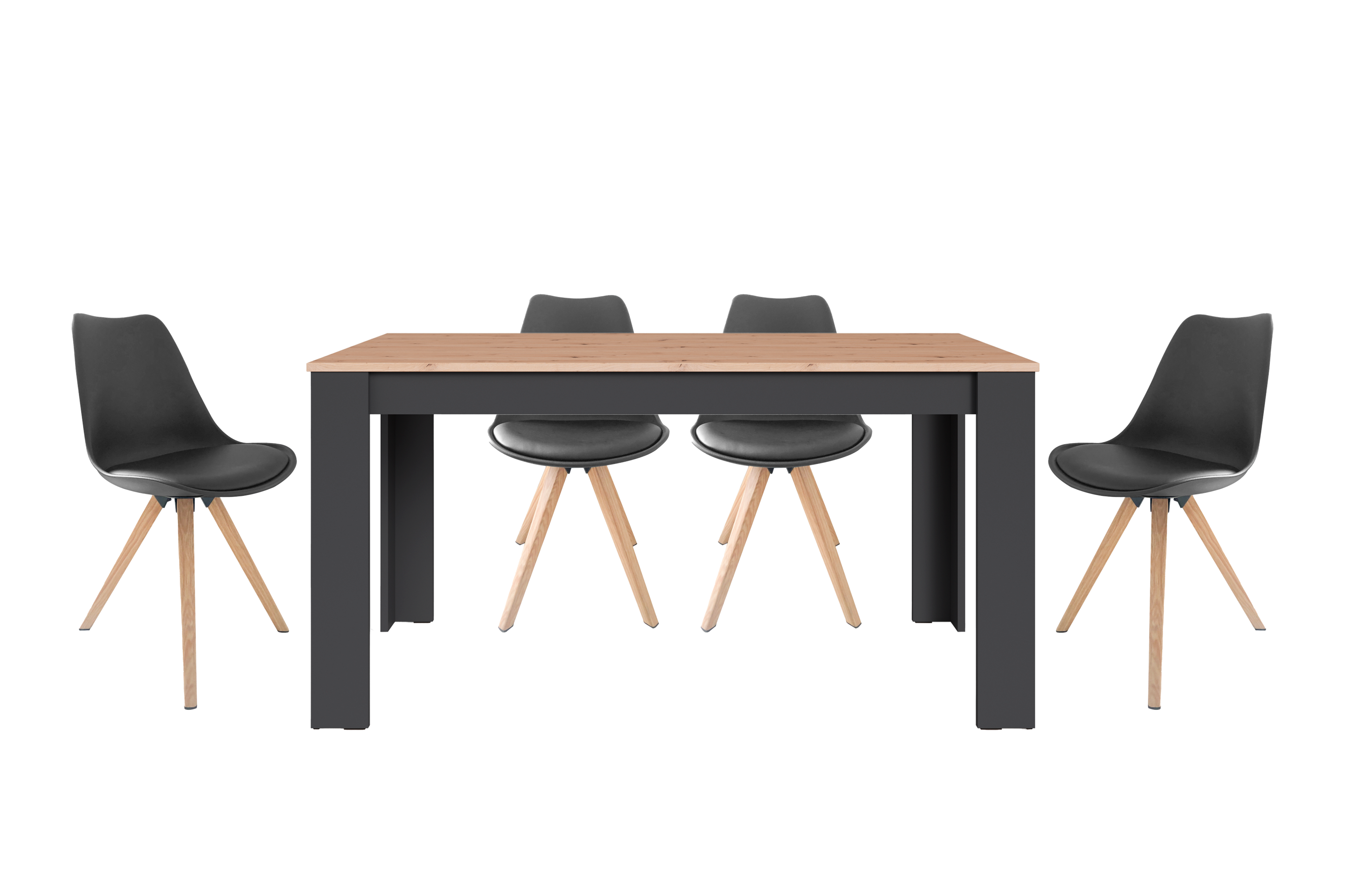 byLIVING Tischgruppe (Tisch + 4 Stühle) (Esstisch 160x90x75cm, Schwarz)