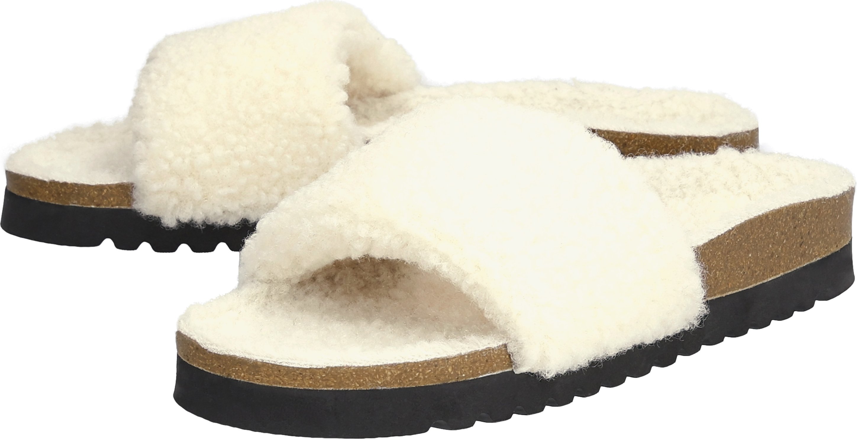 esmara® Damen Plüschpantoletten, mit anatomisch geformtem Fußbett (Creme, 37)