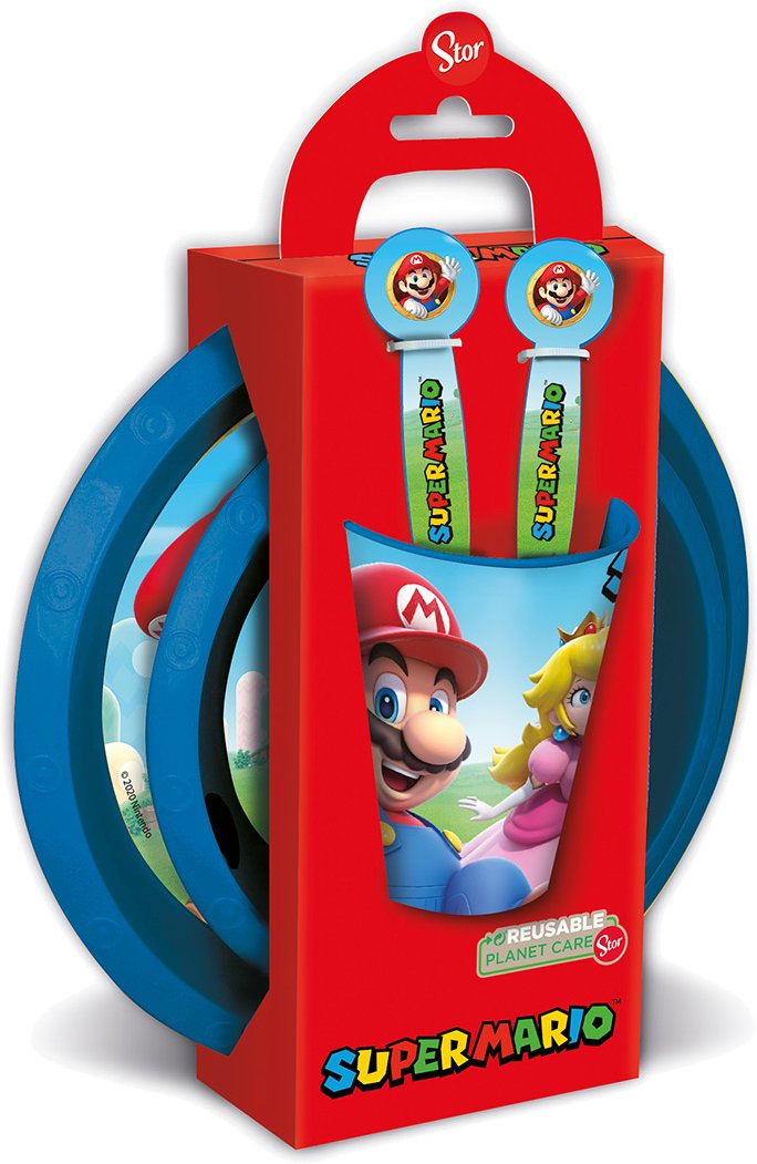 Nintendo Super Mario Trinkflasche, Sandwichbox, Geschirr-Set (Geschirr Set 5tlg.)