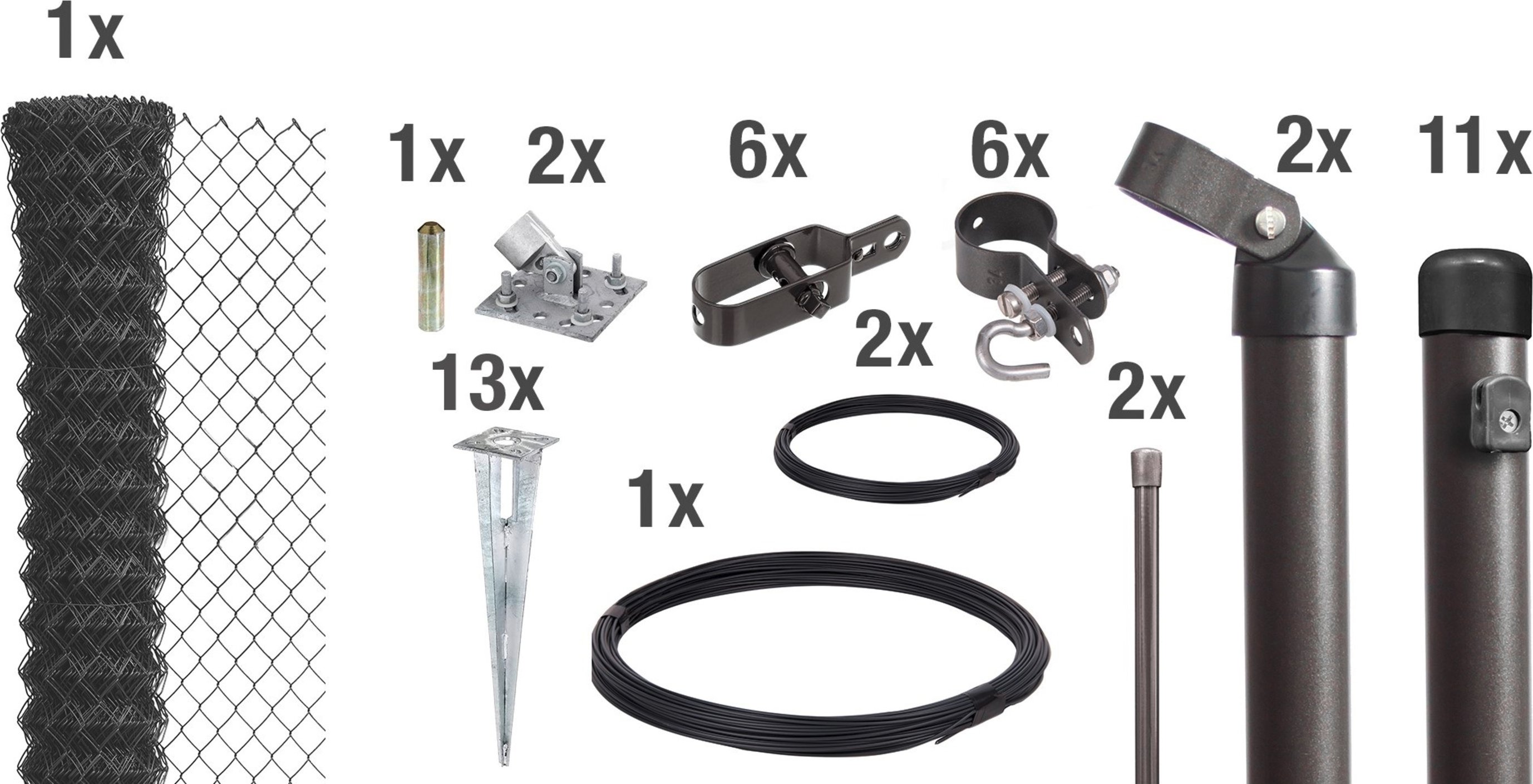 ALBERTS Set Maschendrahtzaun mit Einschlagbodenhülse, anthrazit (1000 mm)