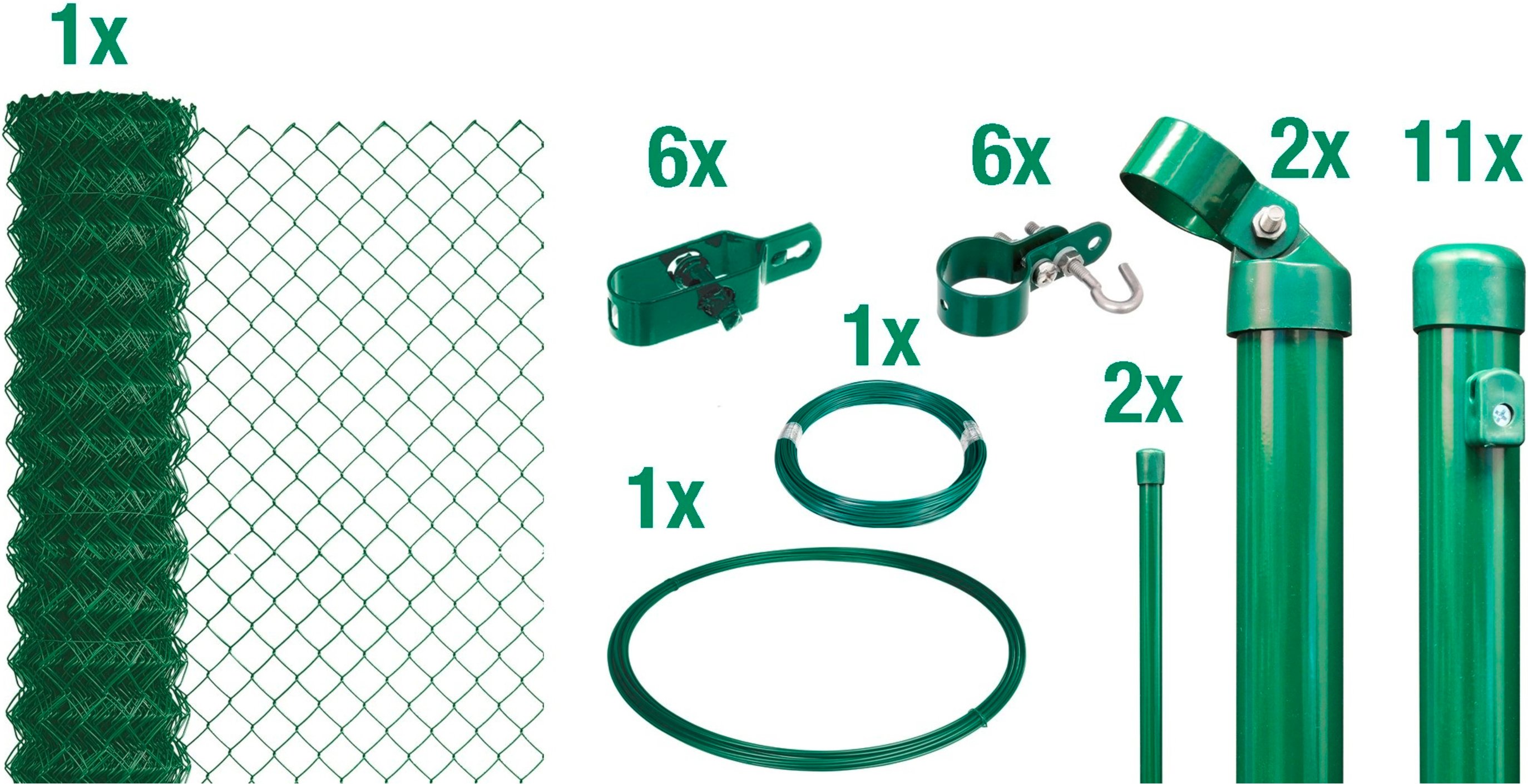 ALBERTS Set Maschendrahtzaun zum Einbetonieren, grün (1750 mm)