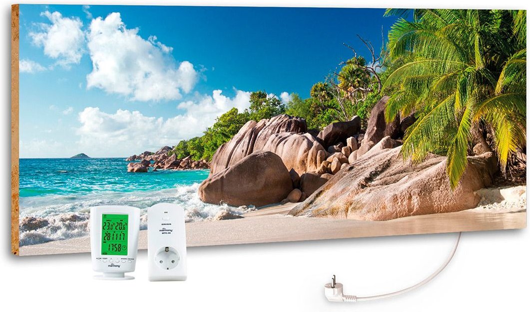 marmony® Infrarot-MOTIV-Heizkörper 800 Watt Natur mit Thermostat MTC-40 (Blue Lagoon)