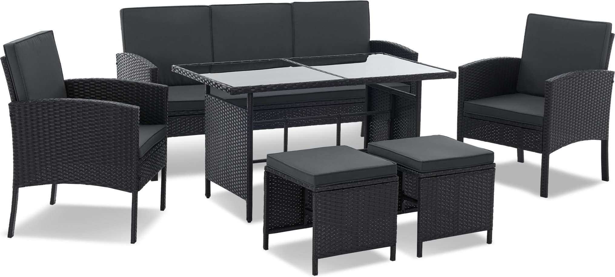 Juskys Polyrattan Gartenmöbel Sitzgruppe Turin schwarz